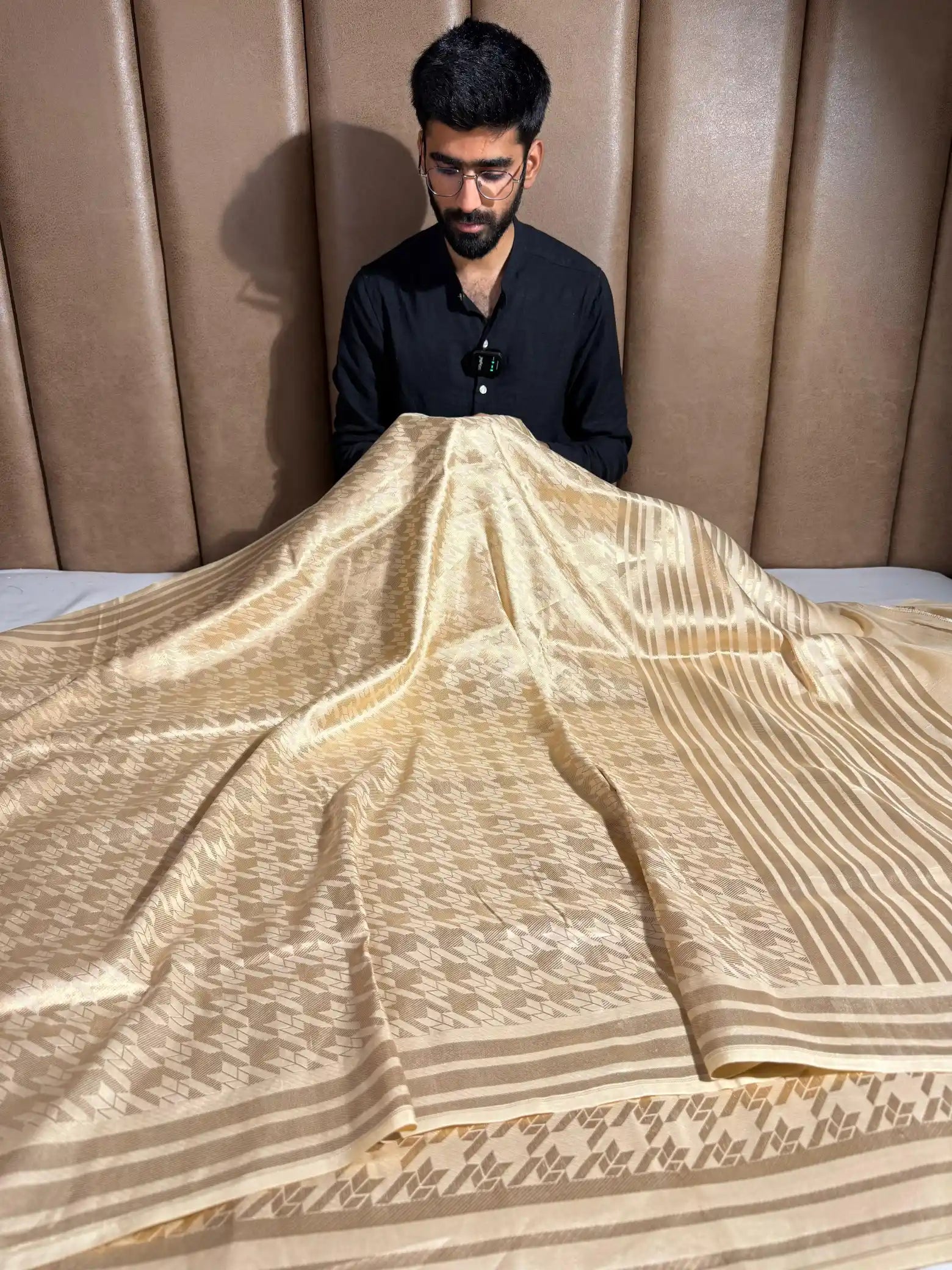Ivory Pure Katan Silk Contemporary Weave Banarasi Saree