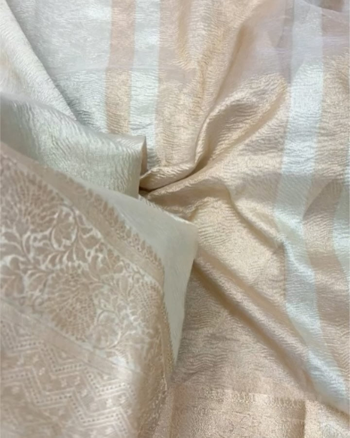 Ivory Gold Shade Soft Tissue Silk Crush Texture Banarasi Saree