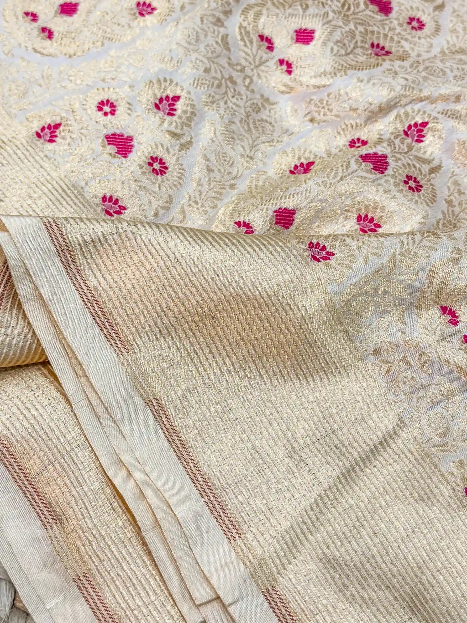 Ivory Shade Meenakari Pure Katan Silk Saree