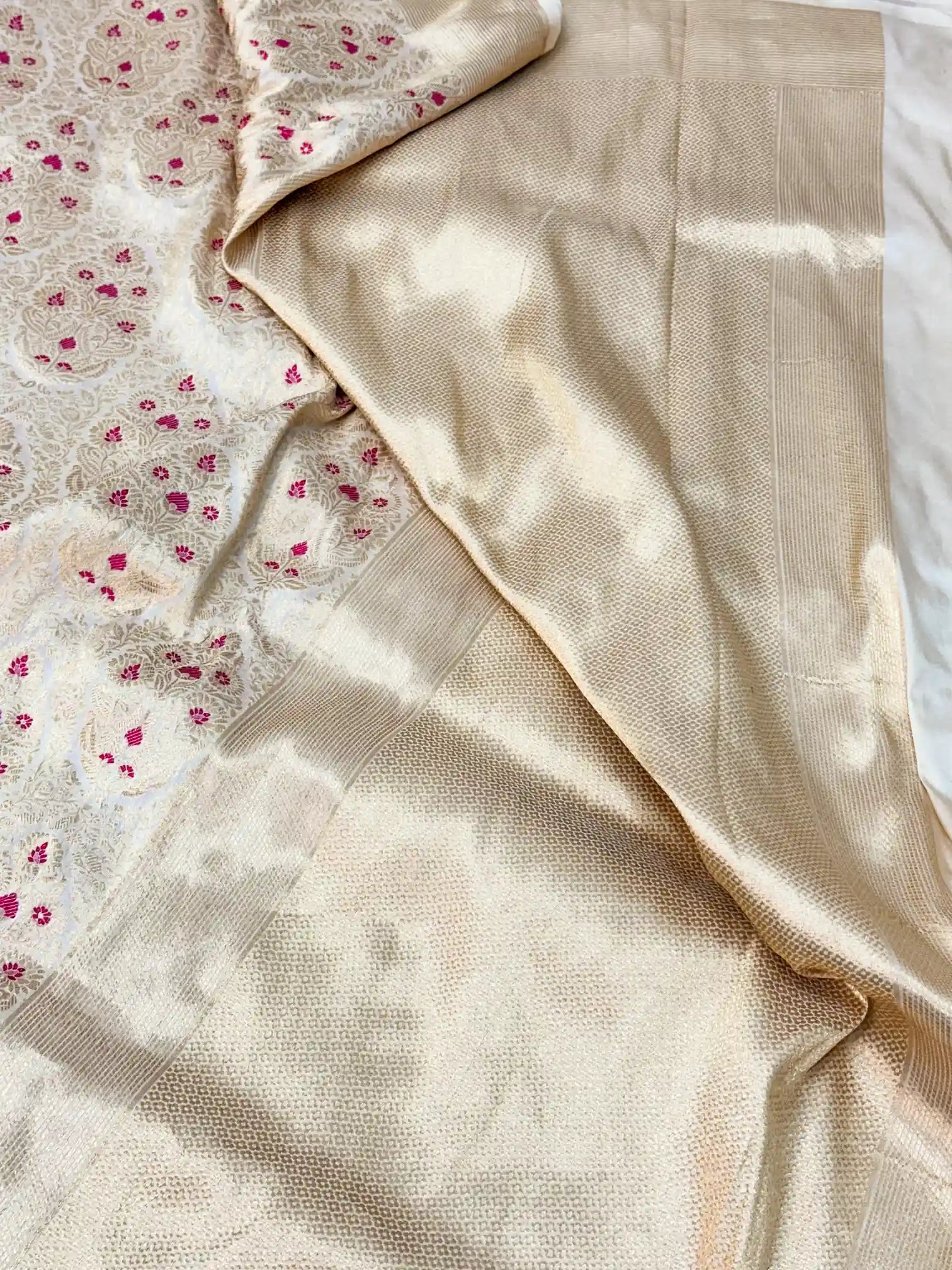 Ivory Shade Meenakari Pure Katan Silk Saree