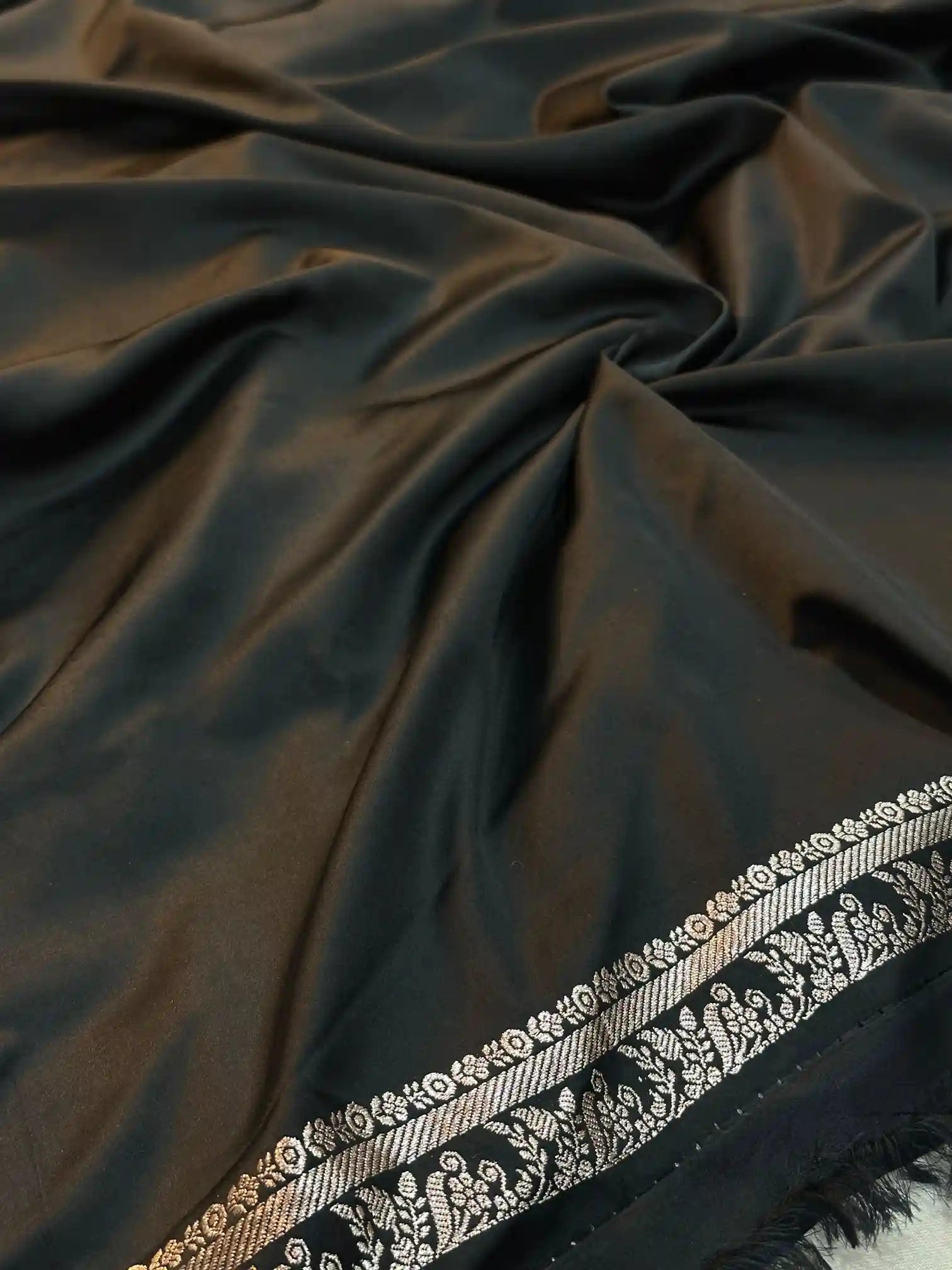 Jet Black Mashru Katan Silk Heritage Weave Banarasi Saree