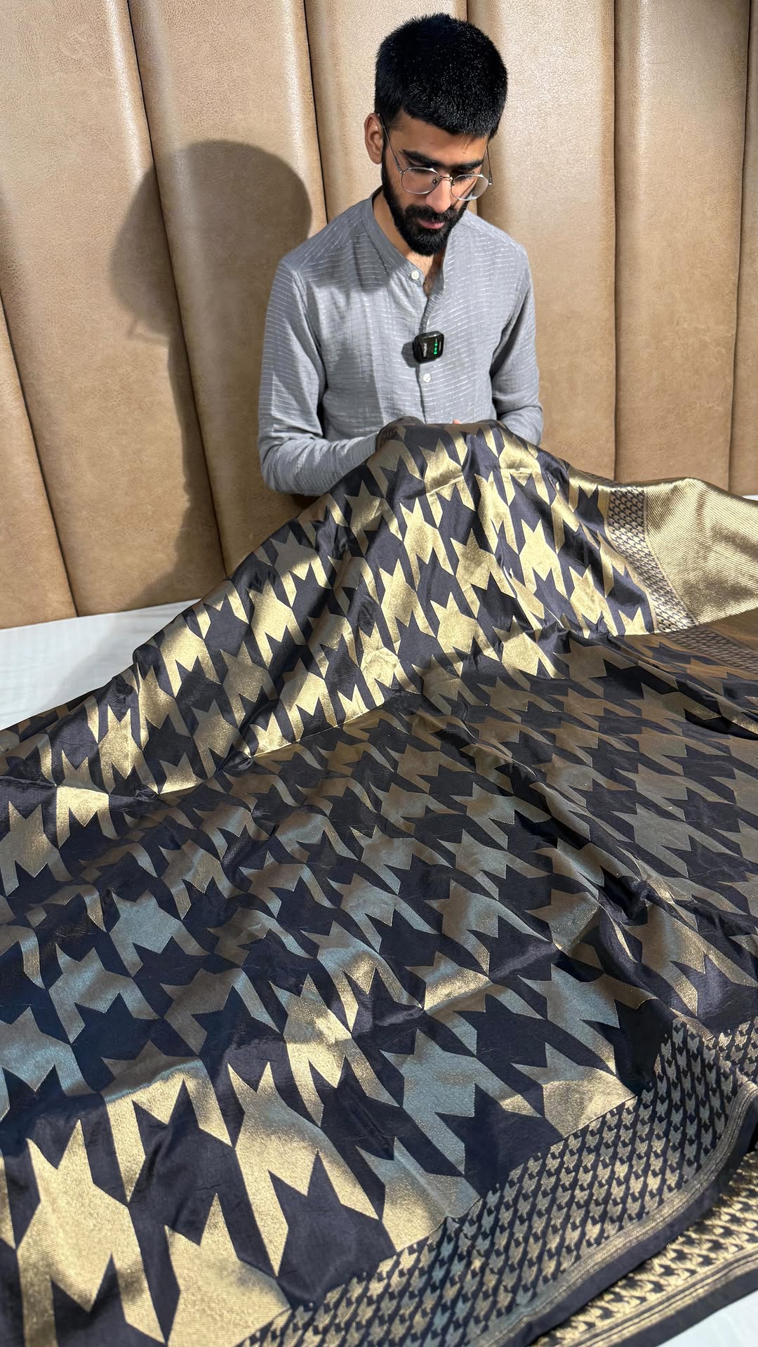 Jet Black Pure Katan Silk Golden Zari Contemporary Weave Banarasi Saree