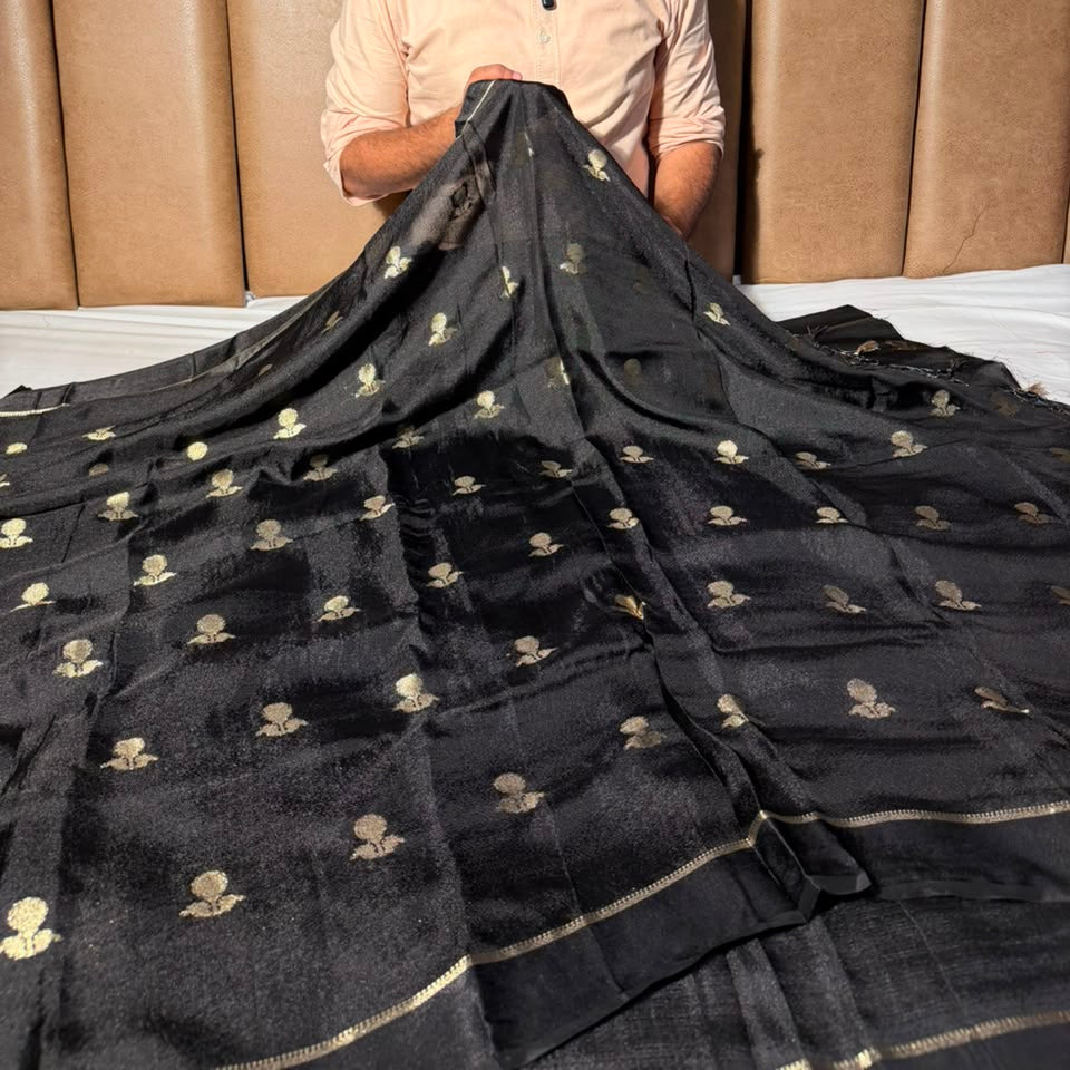 Jet Black Shade Viscose Georgette Banarasi Saree