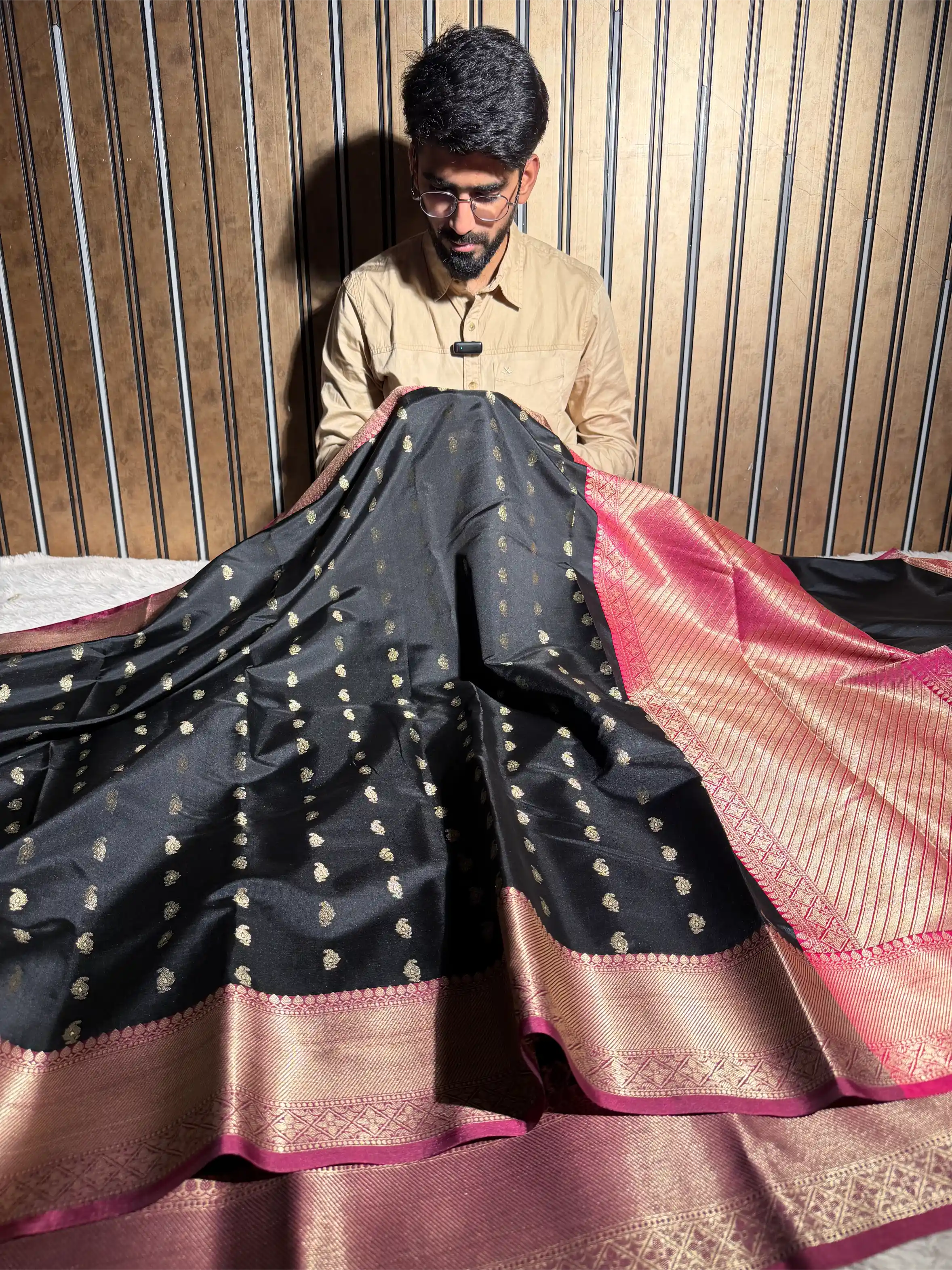 Jet Black Softsilk Contrast Traditional Banarasi Saree