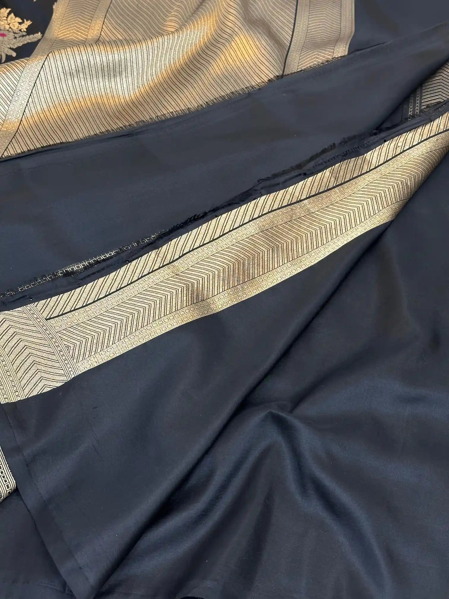 Jet black Alfi pure katan silk Banarasi saree