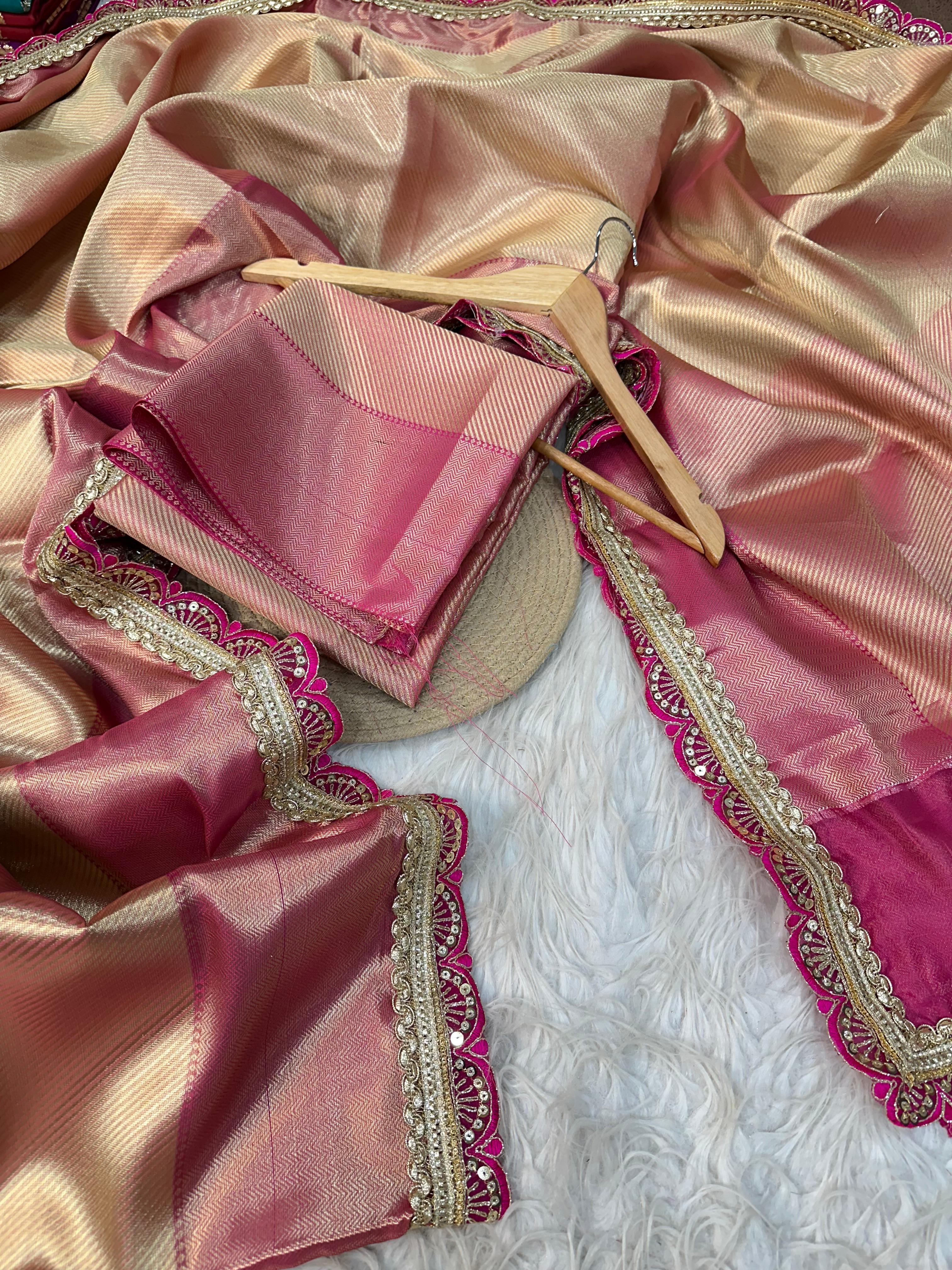 Kanjivaram Brocade Tissue Silk Designer Lace Work Banarasi Saree