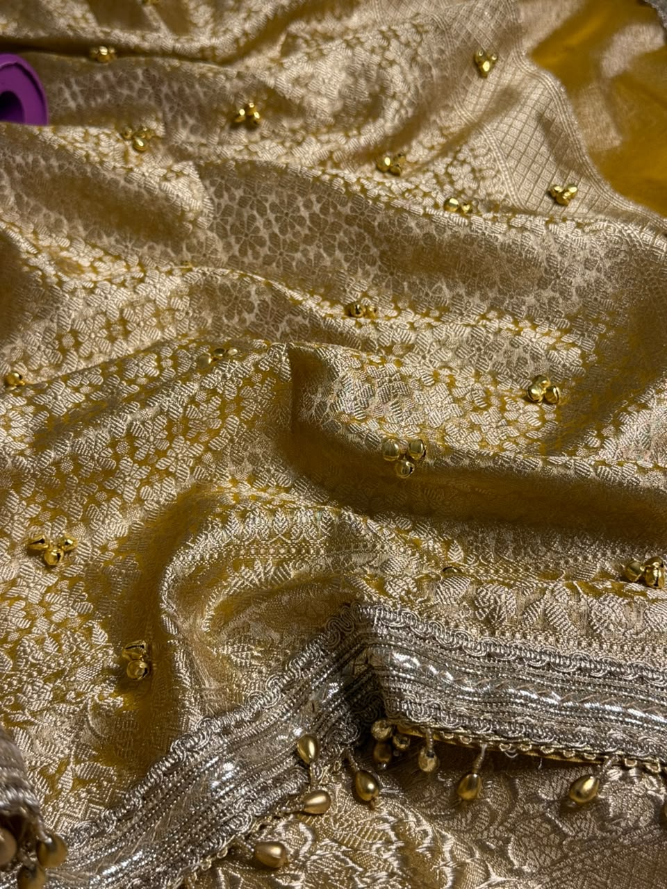 Metallic Yellow Kora Tissue Viral Ghungroo Saree
