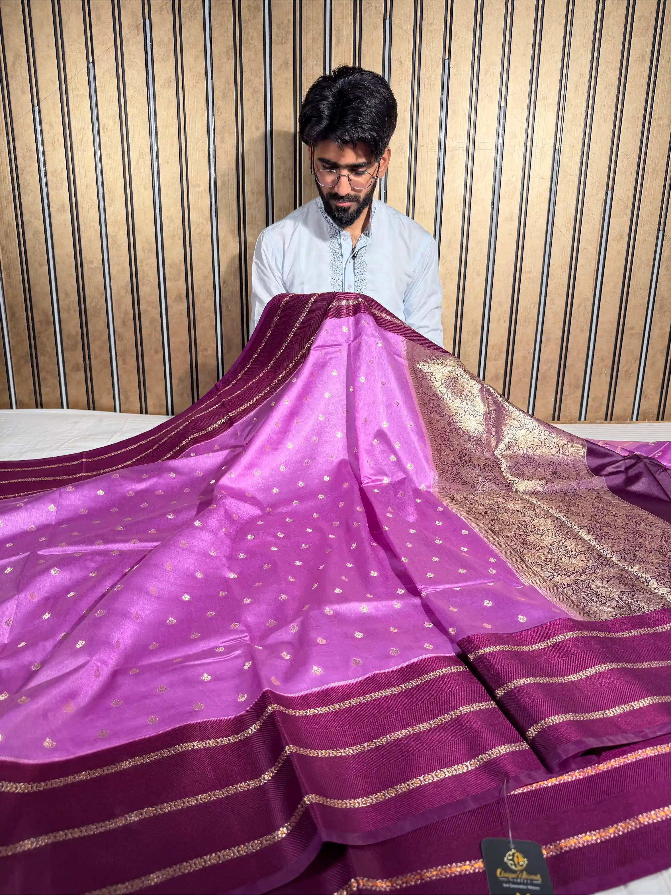 Lavender Contrast Raw Dupion Silk Banarasi Saree