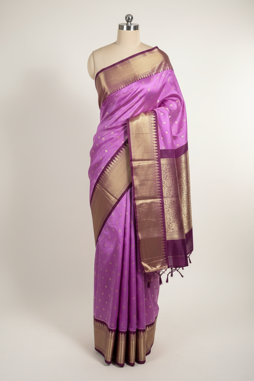 Lavender Contrast Raw Dupion Silk Banarasi Saree