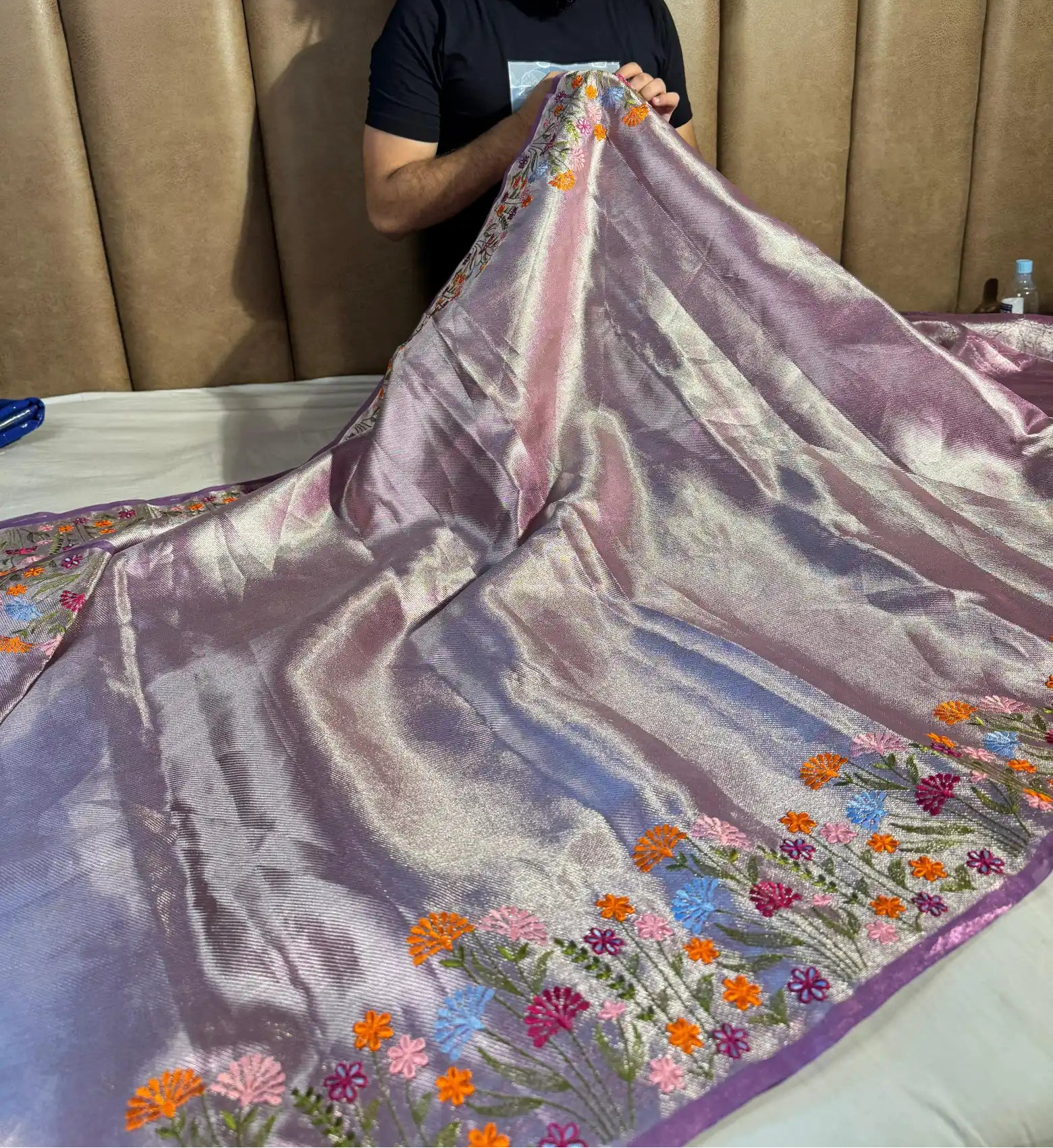 Lavender Designer Tissue Silk Chikankari Work Banarasi Saree