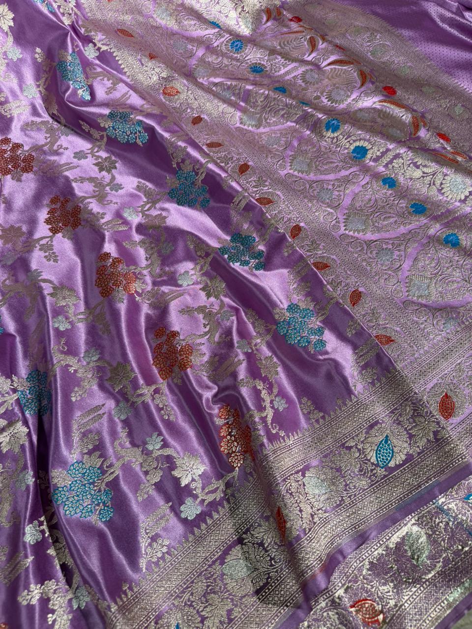 Lavender Mashru Katan Silk Alfi Meenakari Banarasi Saree
