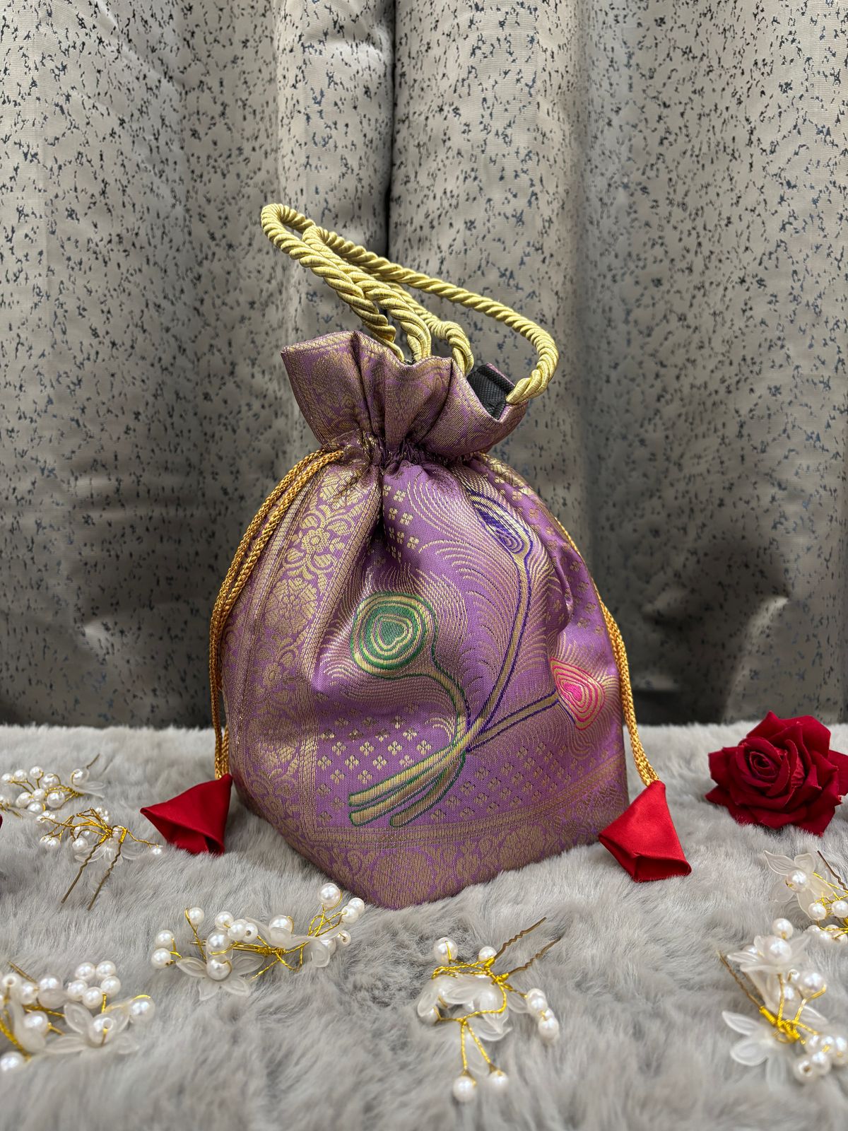 Lavender Shade Banarasi Potli Bags