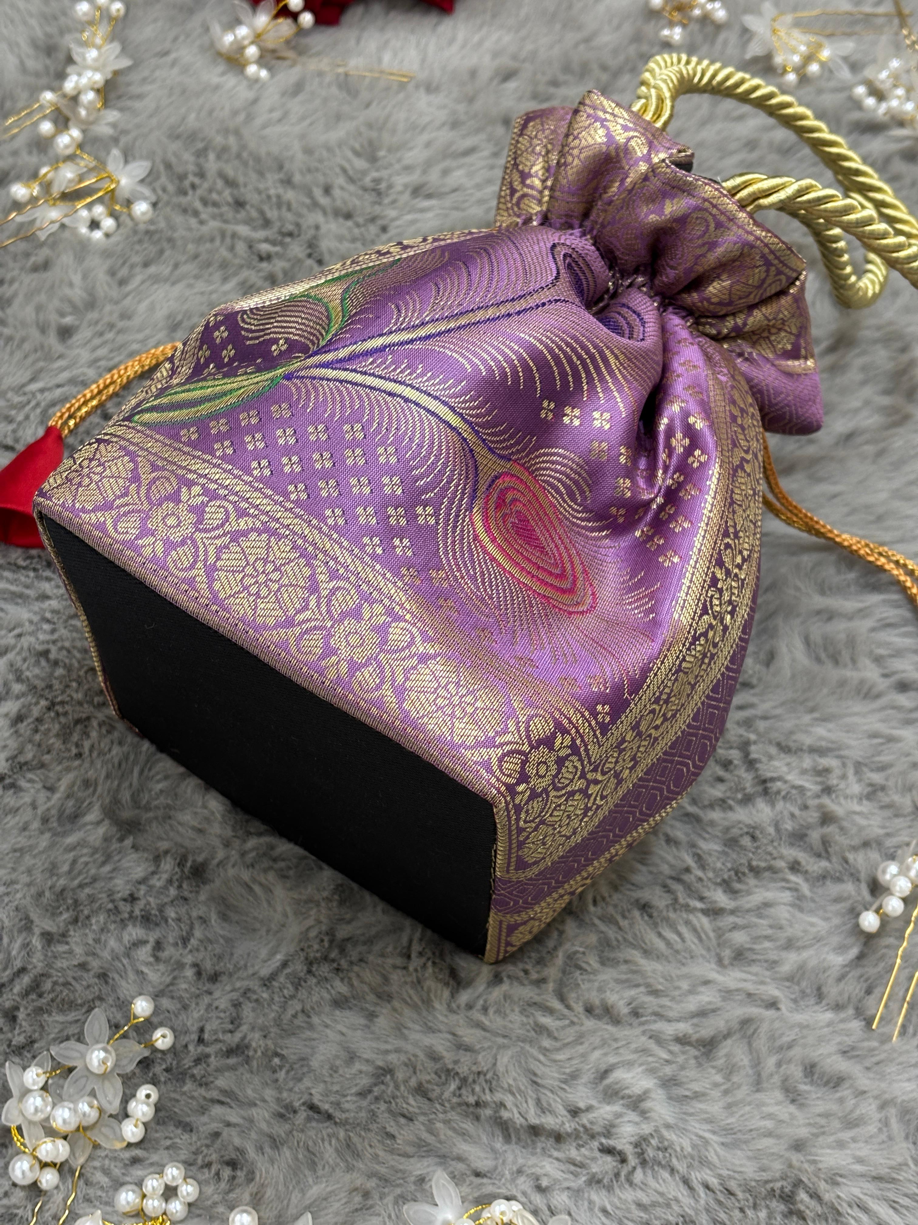 Lavender Shade Banarasi Potli Bags