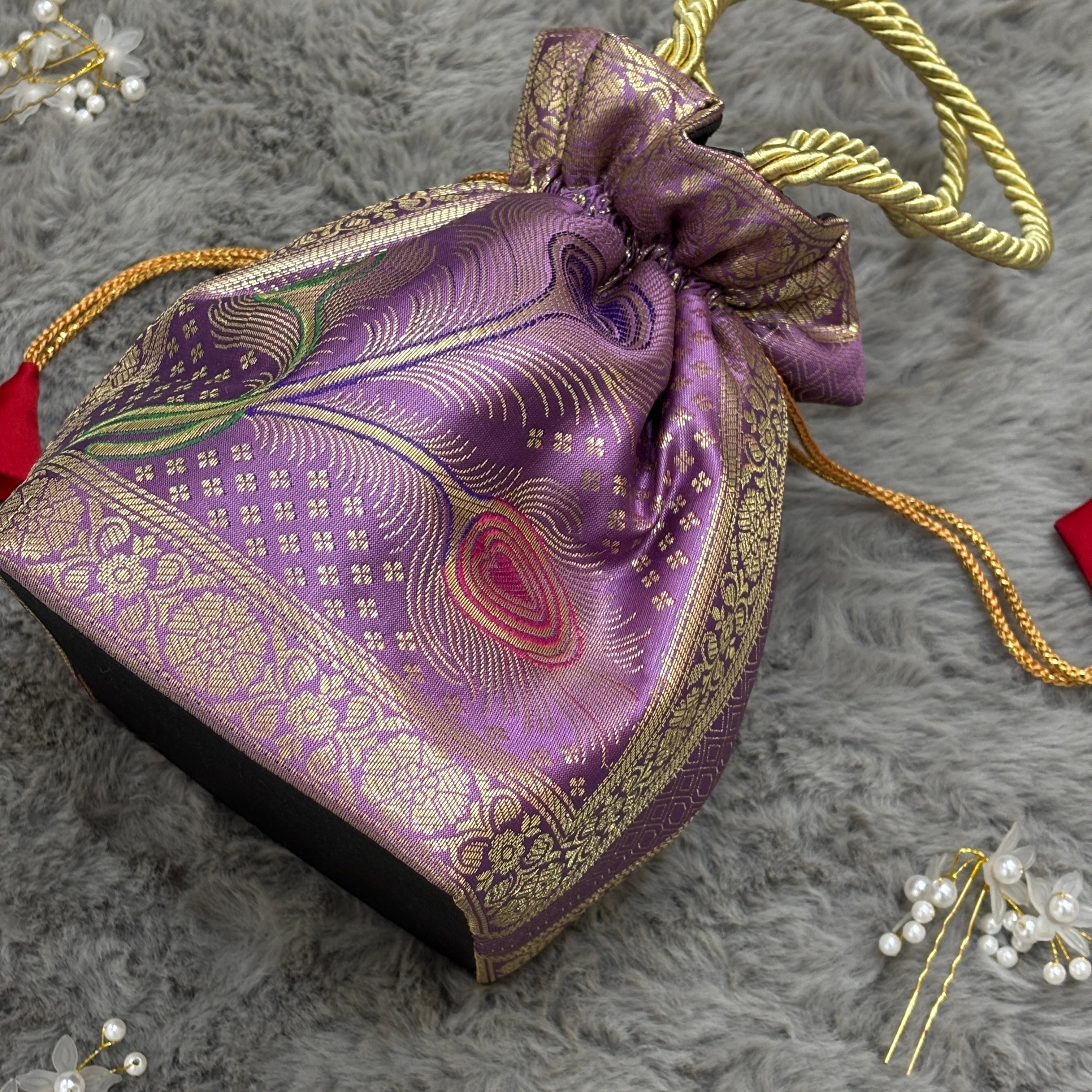 Lavender Shade Banarasi Potli Bags
