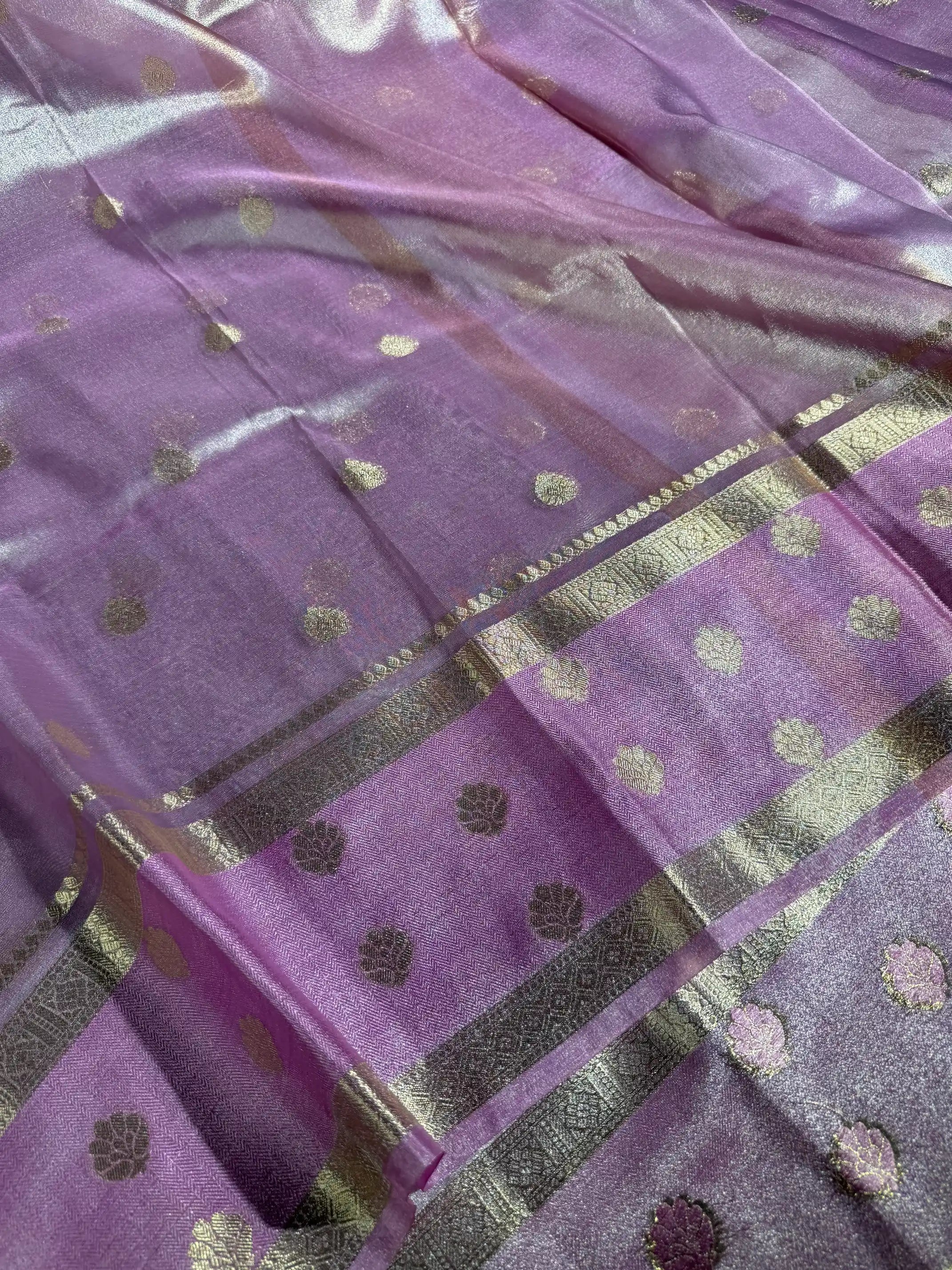 Lavender Shade Tissue Silk Traditional Buta Work Banarasi Saree