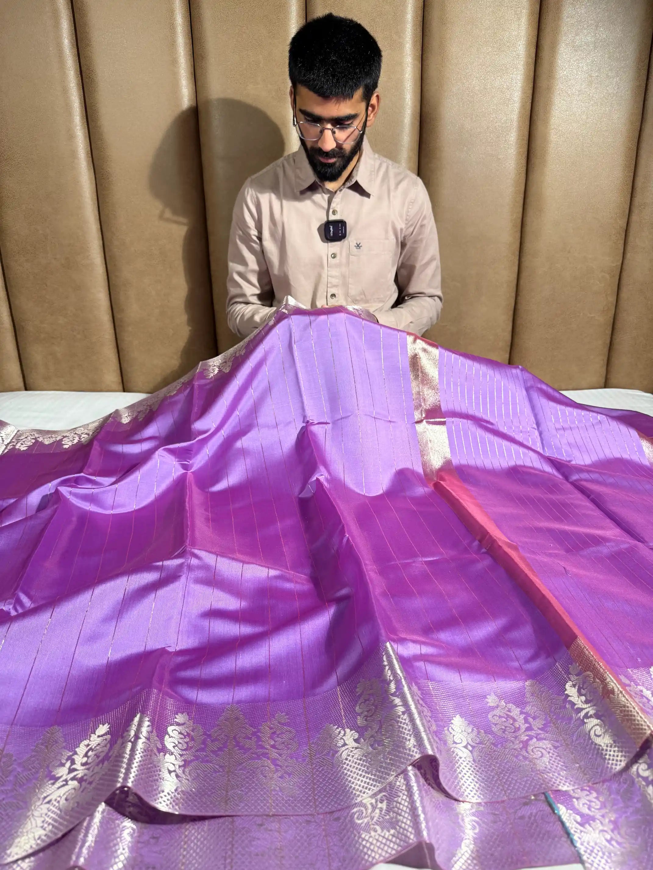 Lavender Softsilk Stripes Weave Banarasi Saree