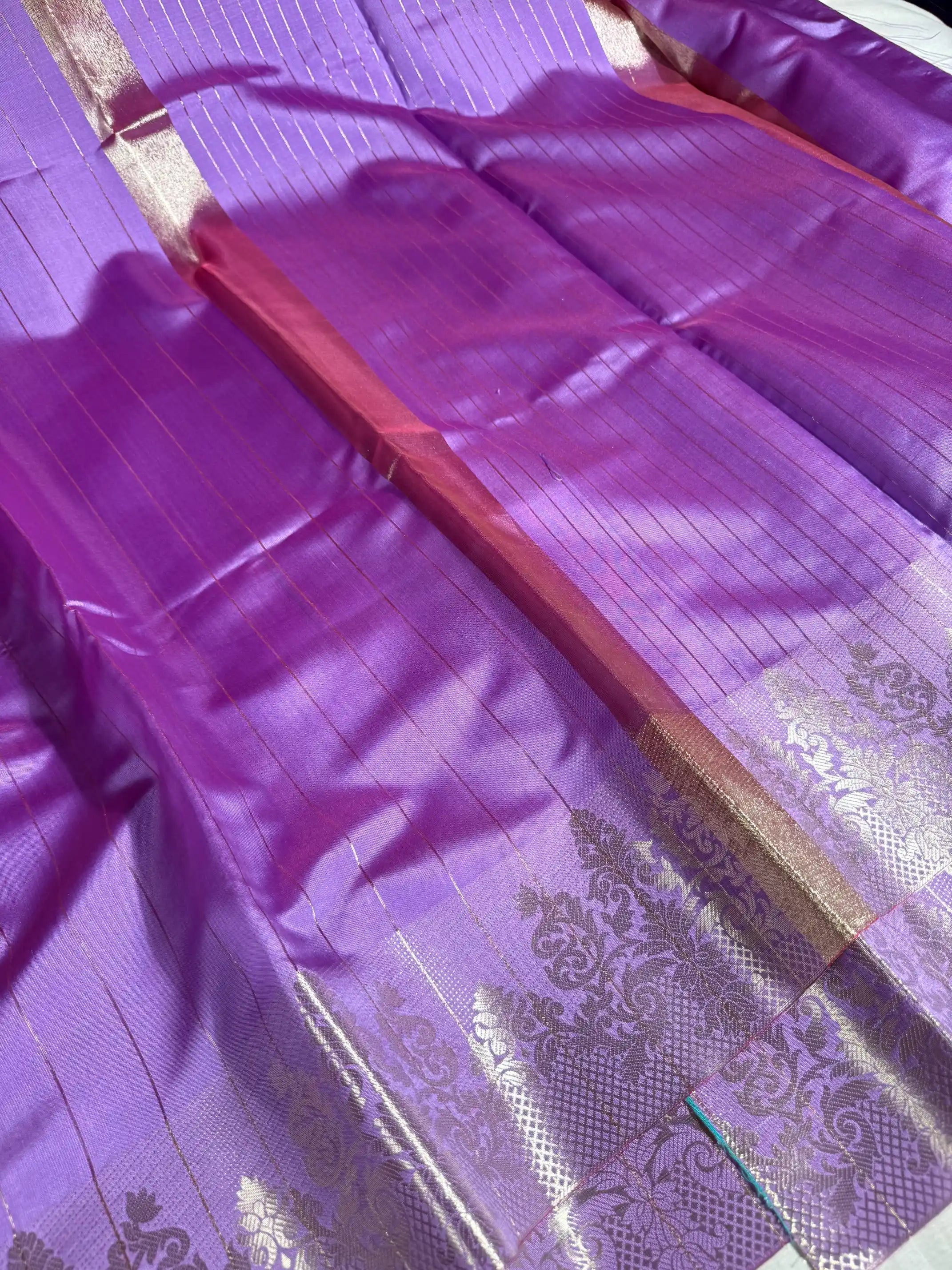 Lavender Softsilk Stripes Weave Banarasi Saree