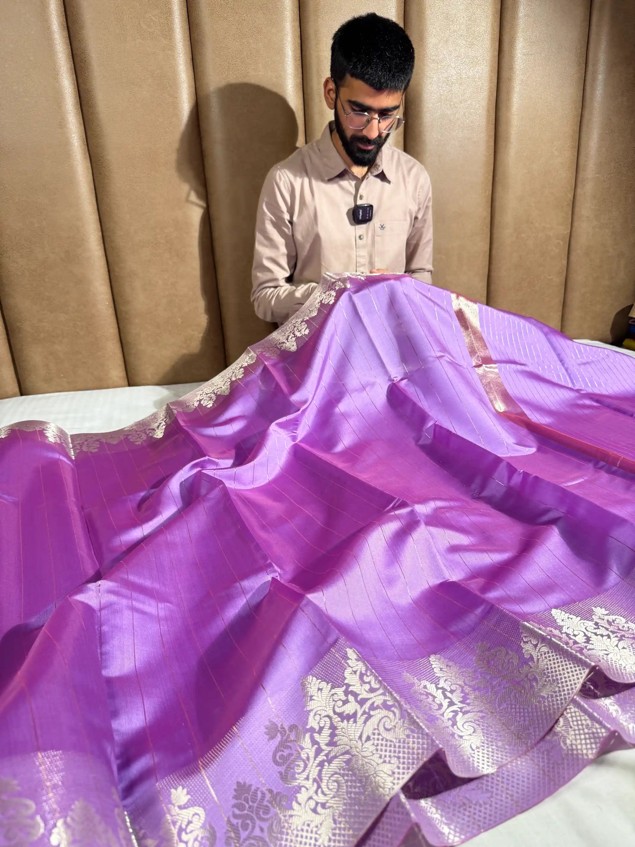 Lavender Softsilk Stripes Weave Banarasi Saree