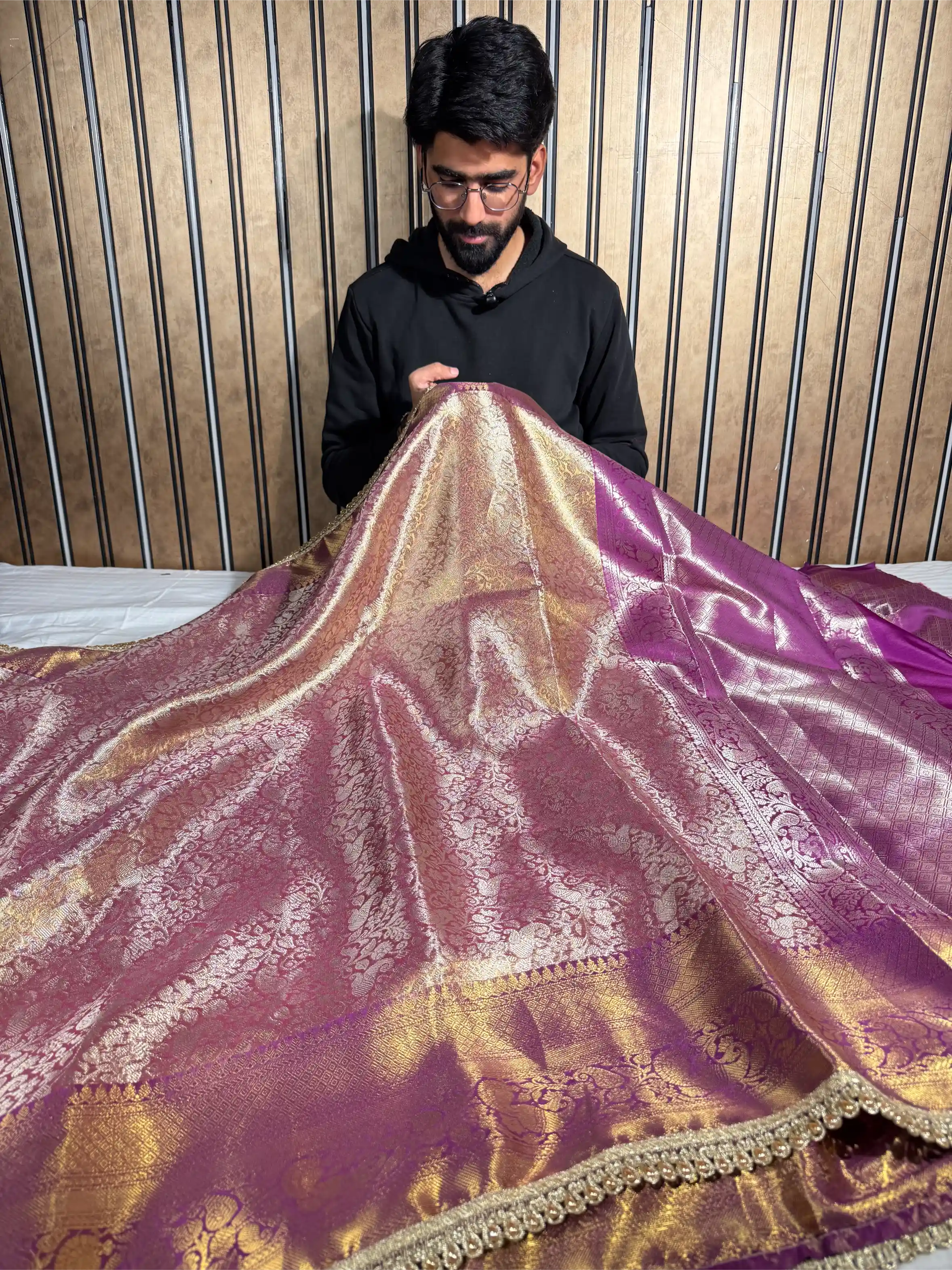 Lavender Tissue Silk Bridal Kanjivaram Designer Lace Attached Banarasi Saree