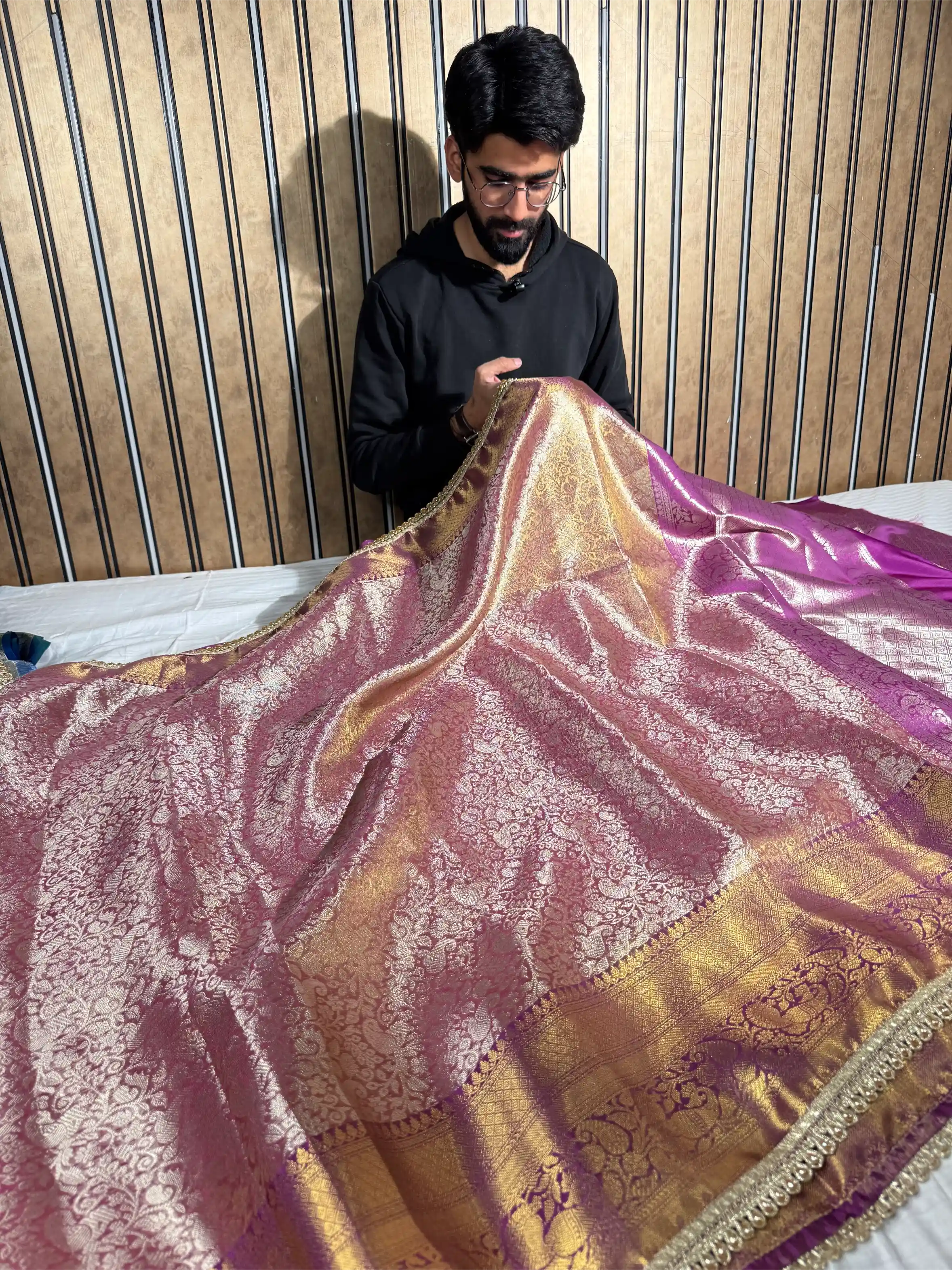 Lavender Tissue Silk Bridal Kanjivaram Designer Lace Attached Banarasi Saree