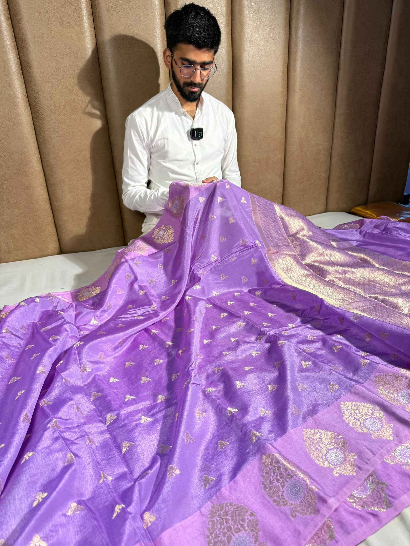 Lavender Viscose Georgette Buta Weave Banarasi Saree