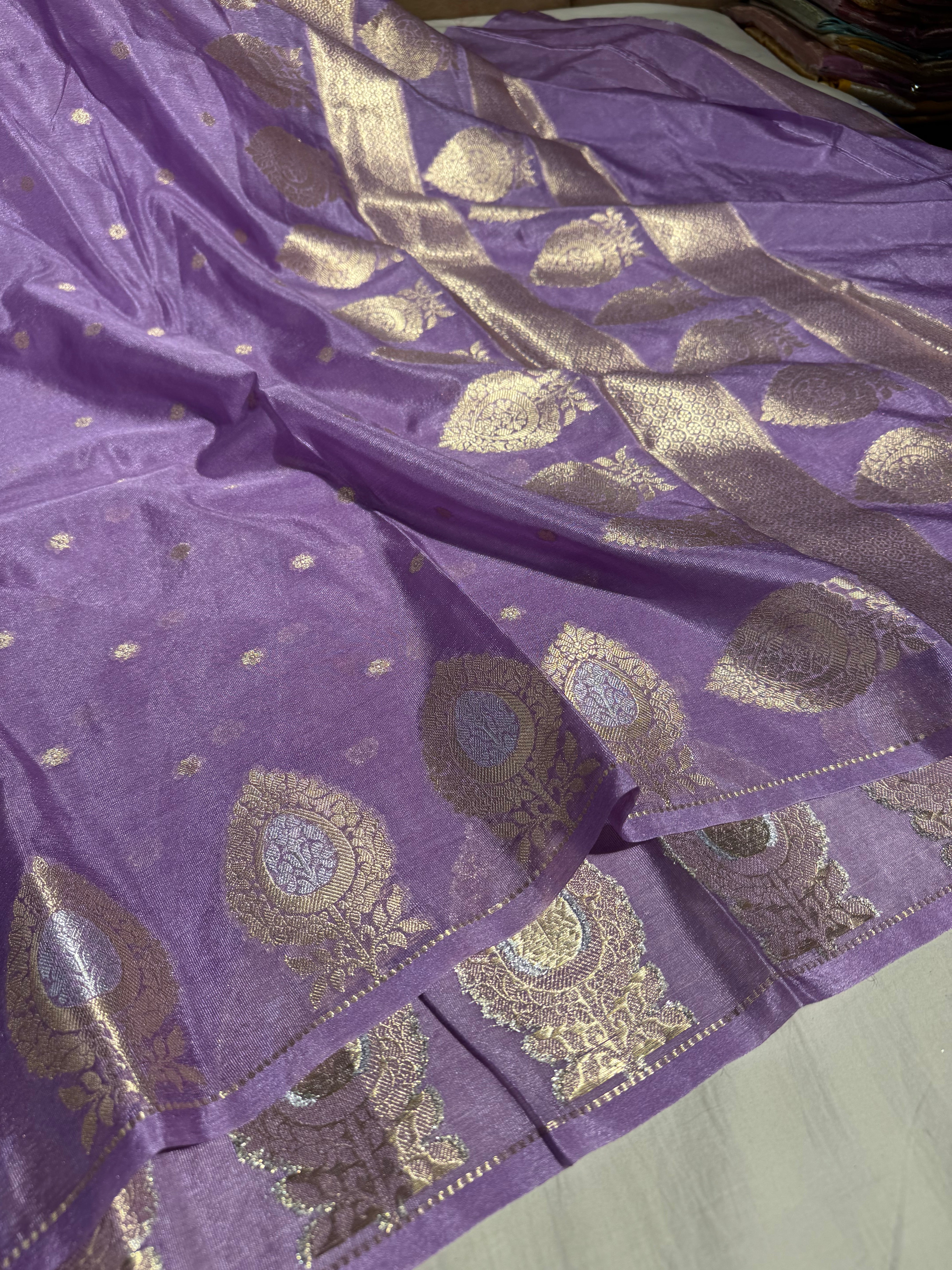 Lavender Shade Chiniya Silk Intricate Buti Weave Banarasi Saree