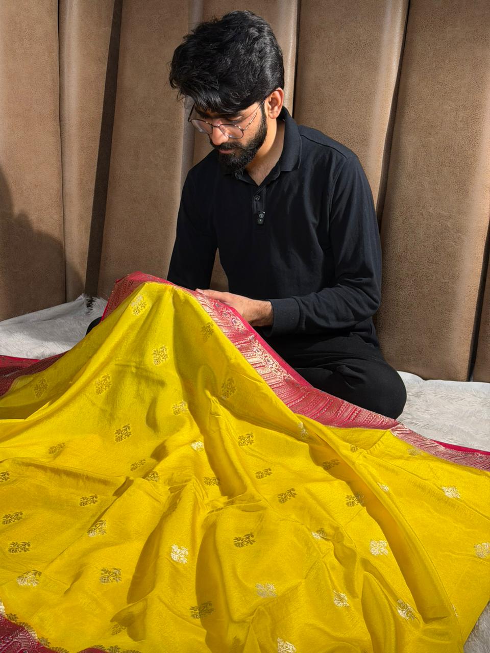 Lemon Rani Chinia silk eccentric Banarasi Saree