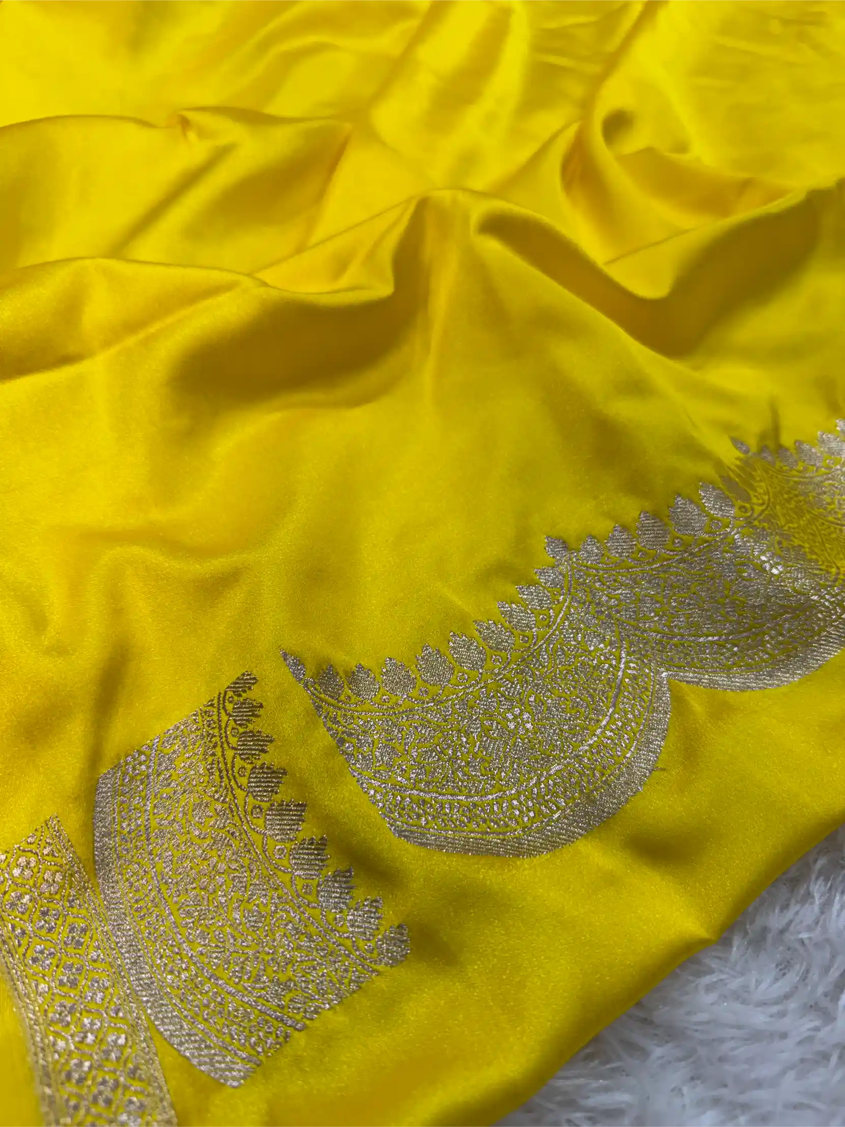 Lemon Yellow Mashru Katan Silk Contemporary Weave Banarasi Saree