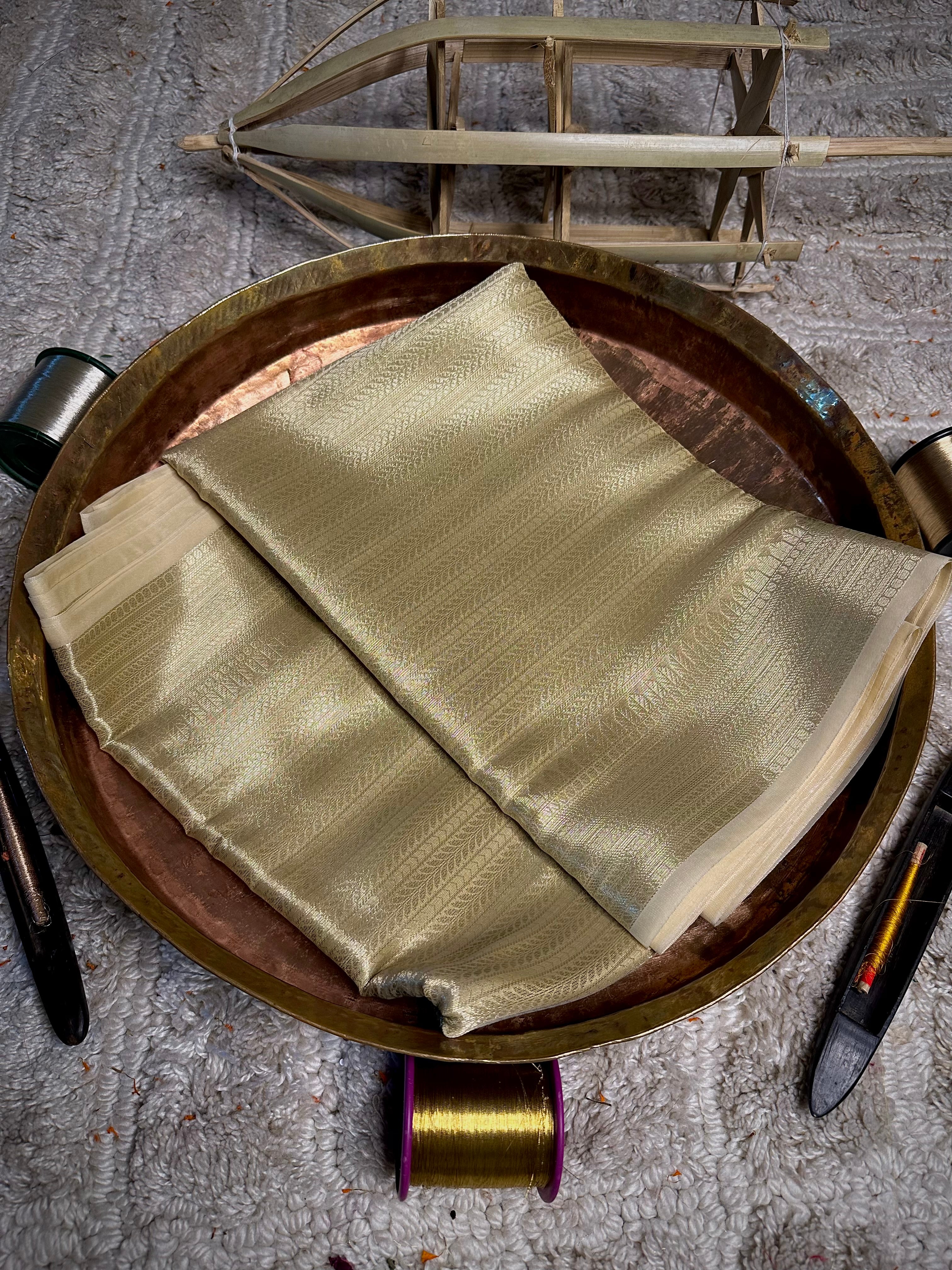 Light Cream Brocade Softsilk Banarasi Saree
