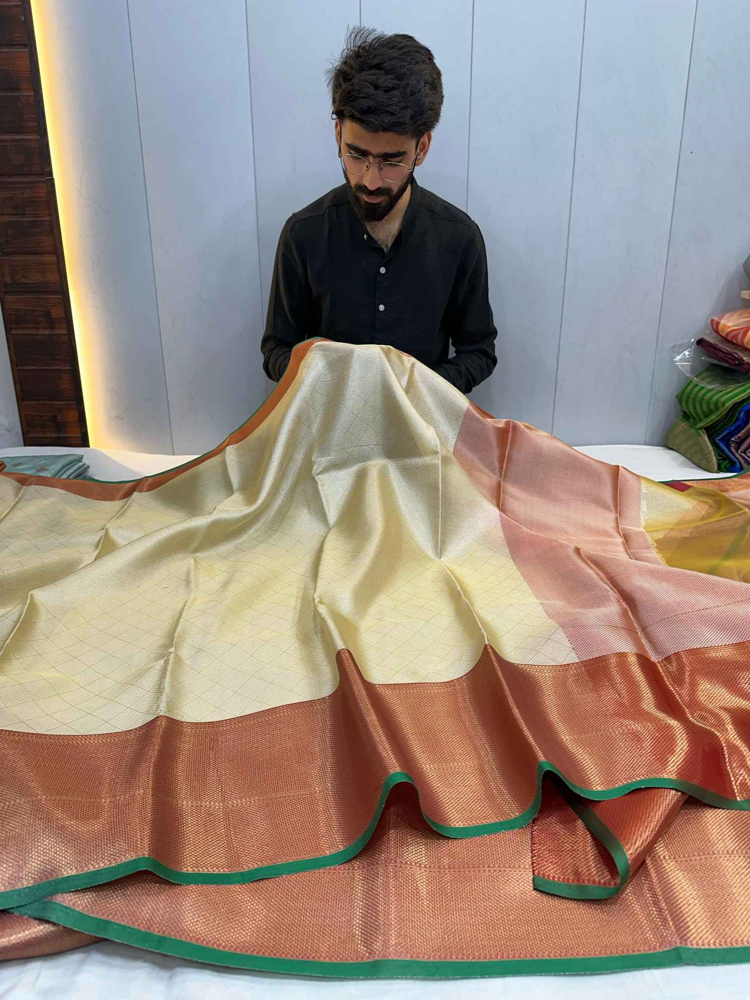 Light Cream Kathan Tissue Silk Banarasi Saree