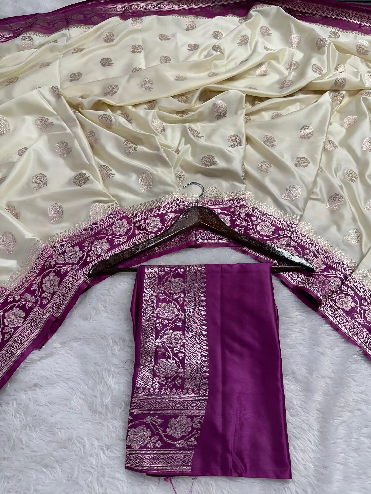 Light Cream Mashru Katan Silk Banarasi Saree