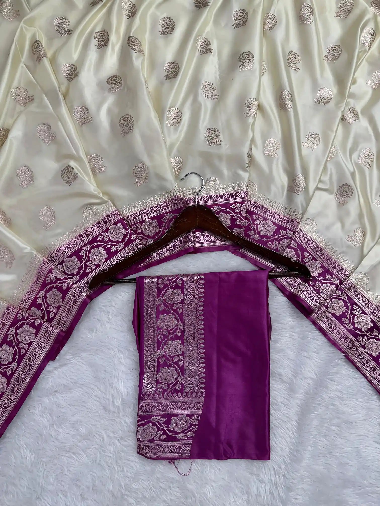 Light Cream Mashru Katan Silk Banarasi Saree