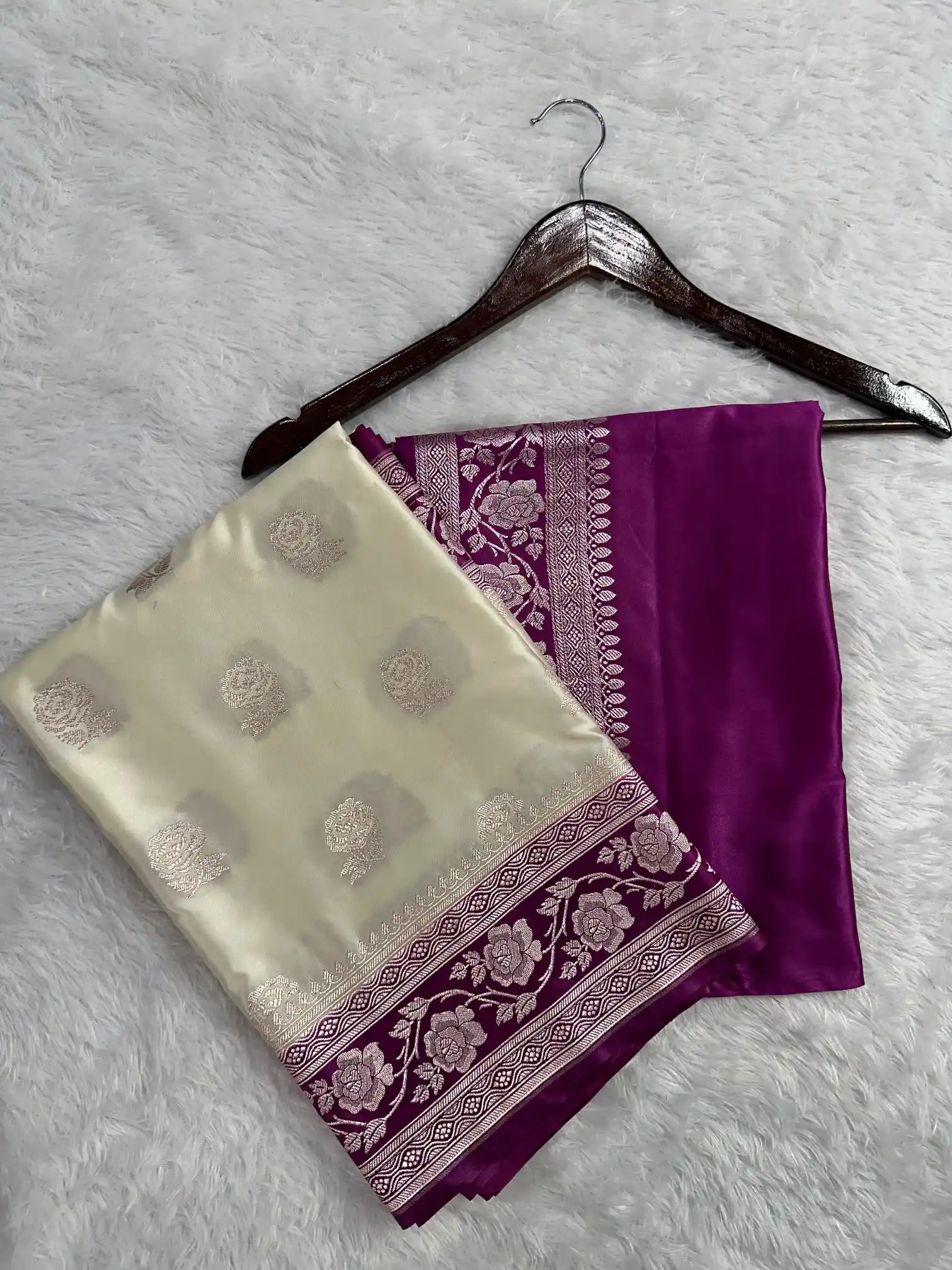 Light Cream Mashru Katan Silk Banarasi Saree
