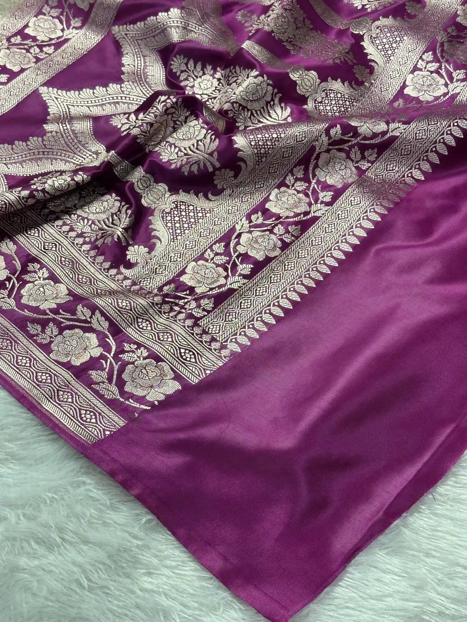 Light Cream Mashru Katan Silk Banarasi Saree