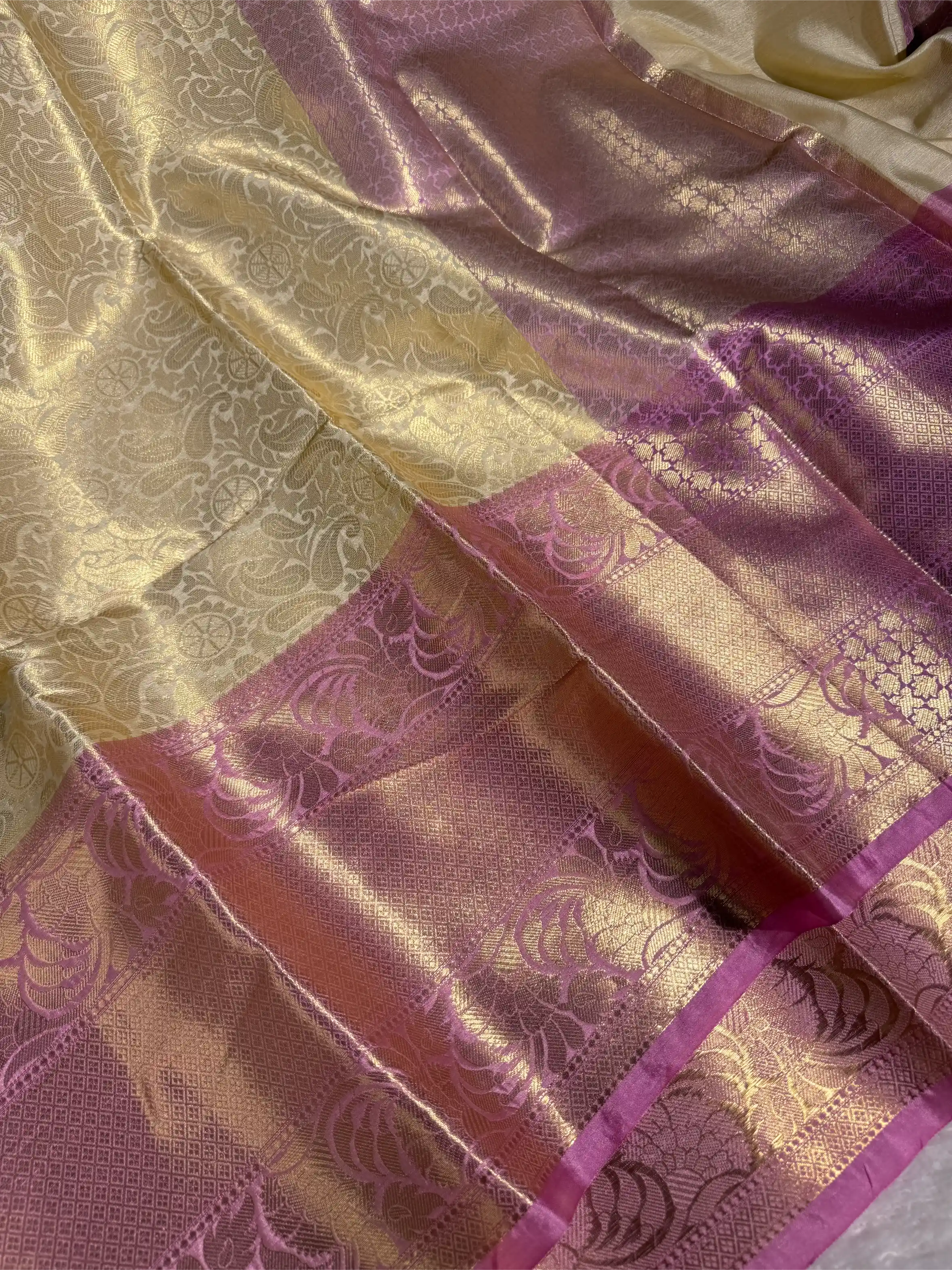 Light Cream Softsilk Kanjivaram Embossed Weave Banarasi Saree