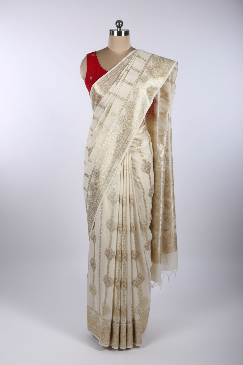 Light Creame Shade Viscose Georgette Banarasi Saree