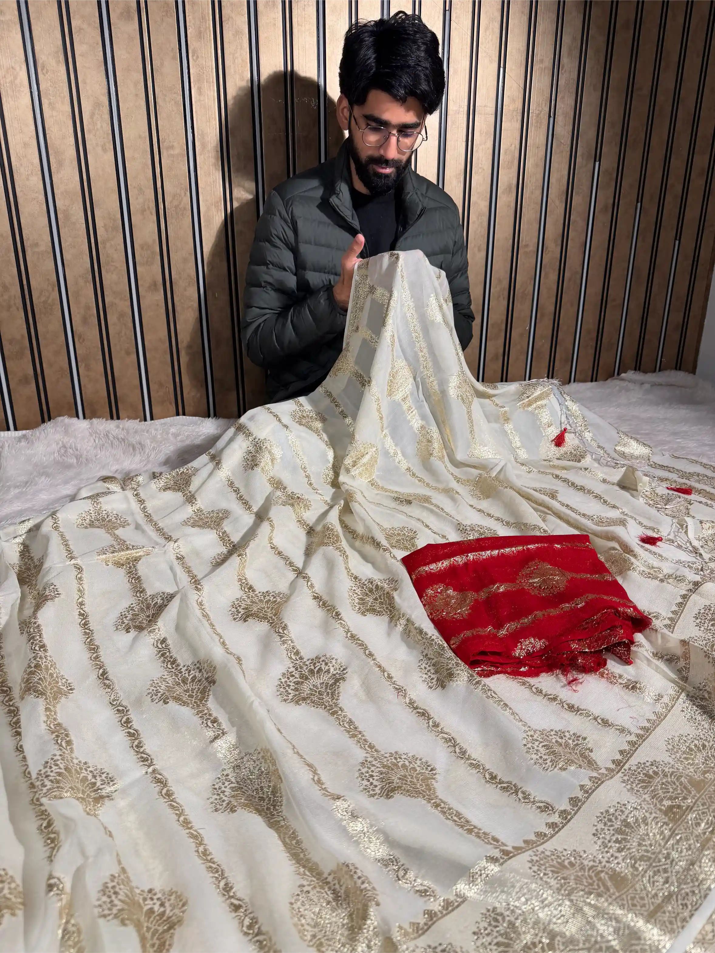 Light Creame Shade Viscose Georgette Banarasi Saree