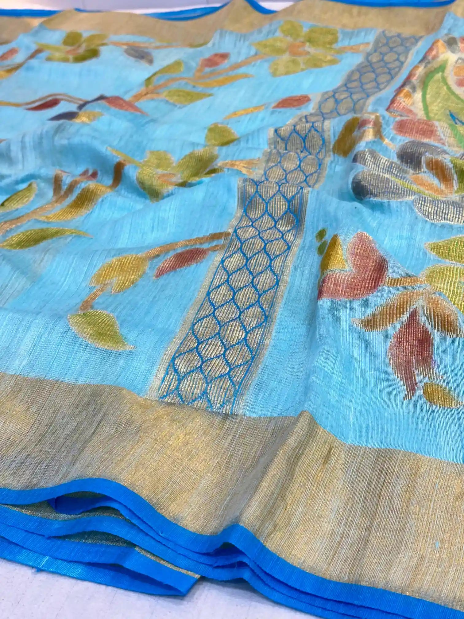 Light Firozi Pure Matka Silk Floral Banarasi Saree