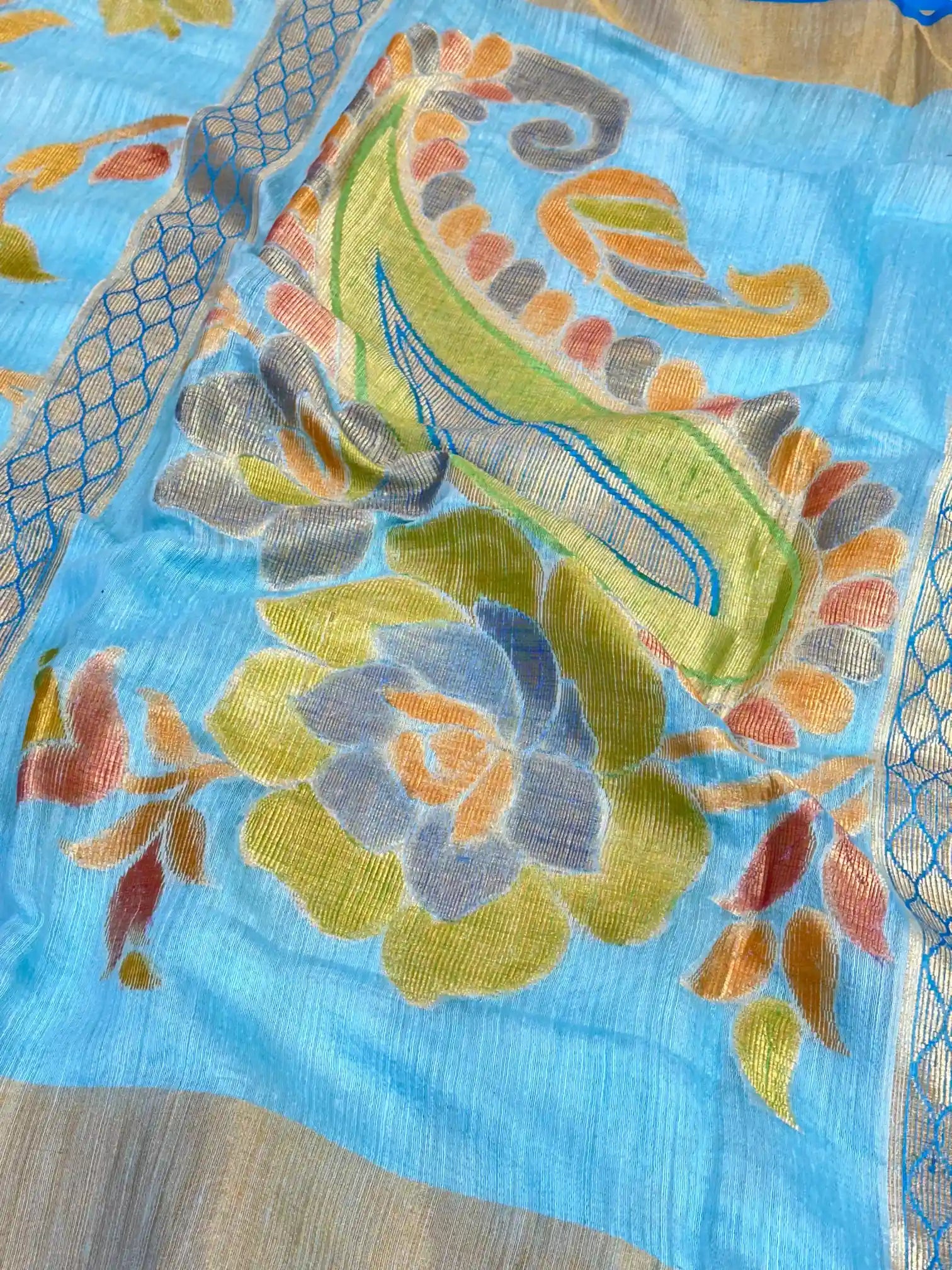 Light Firozi Pure Matka Silk Floral Banarasi Saree