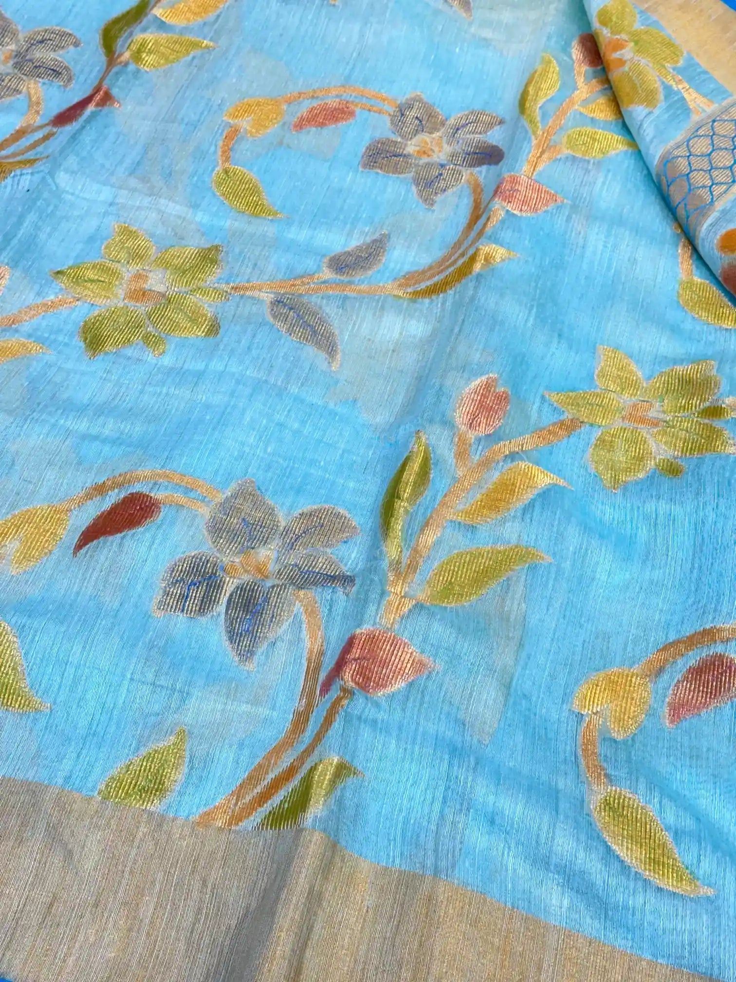 Light Firozi Pure Matka Silk Floral Banarasi Saree