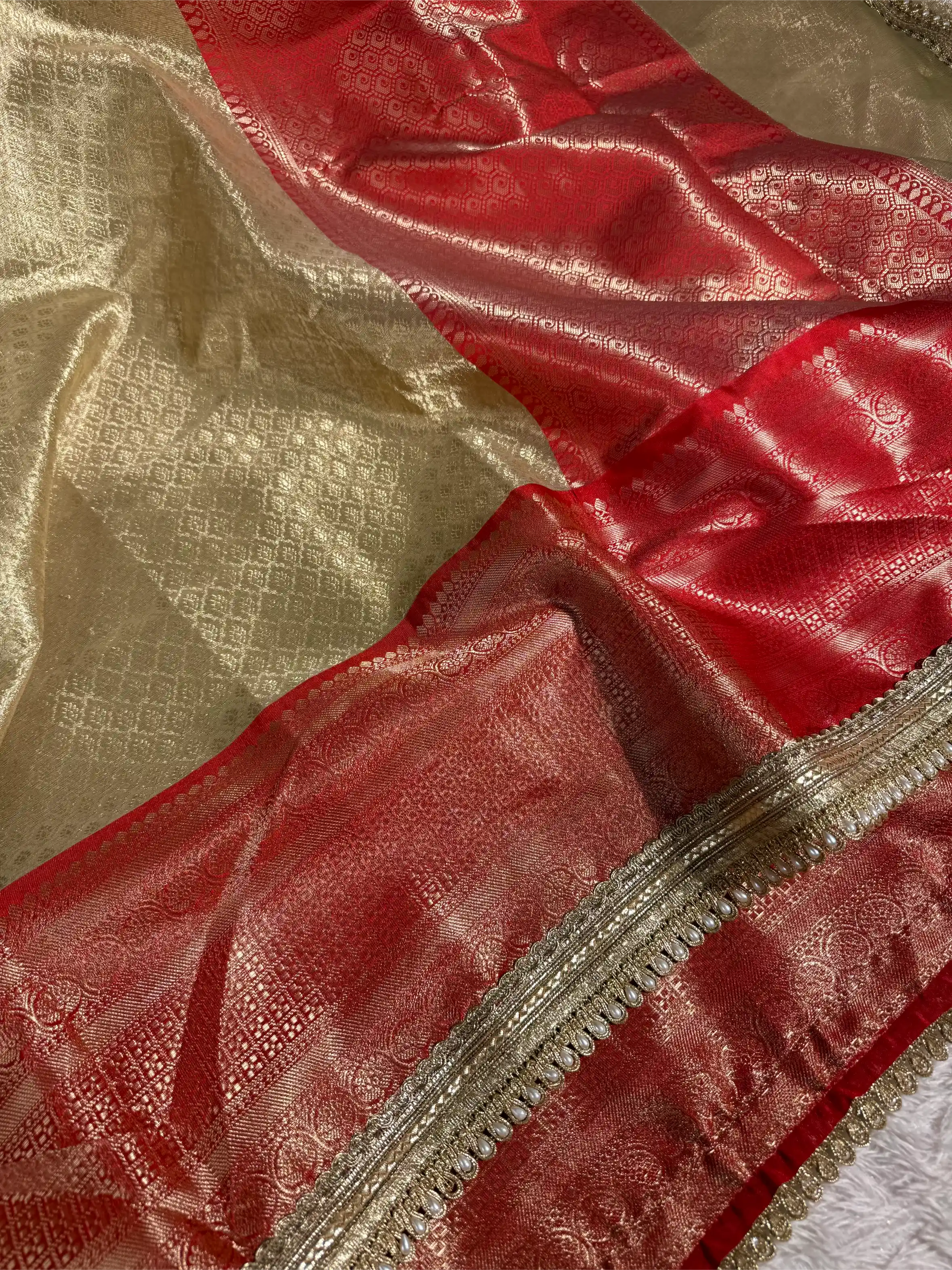 Light Gold Bridal Kanjivaram Tissue Silk Brocade Designer Banarasi Saree