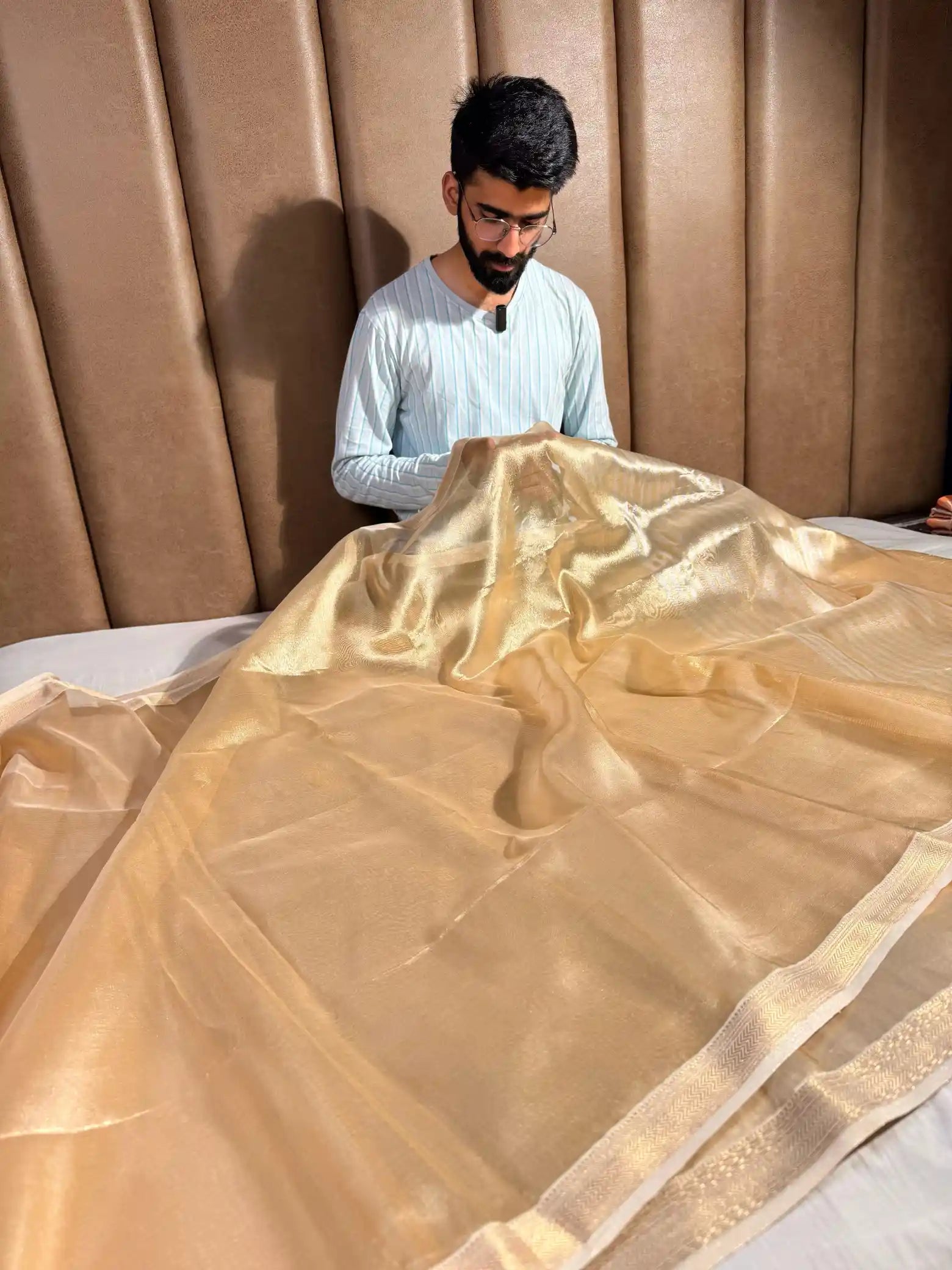 Light Gold Pure Tissue Silk Banarasi Saree