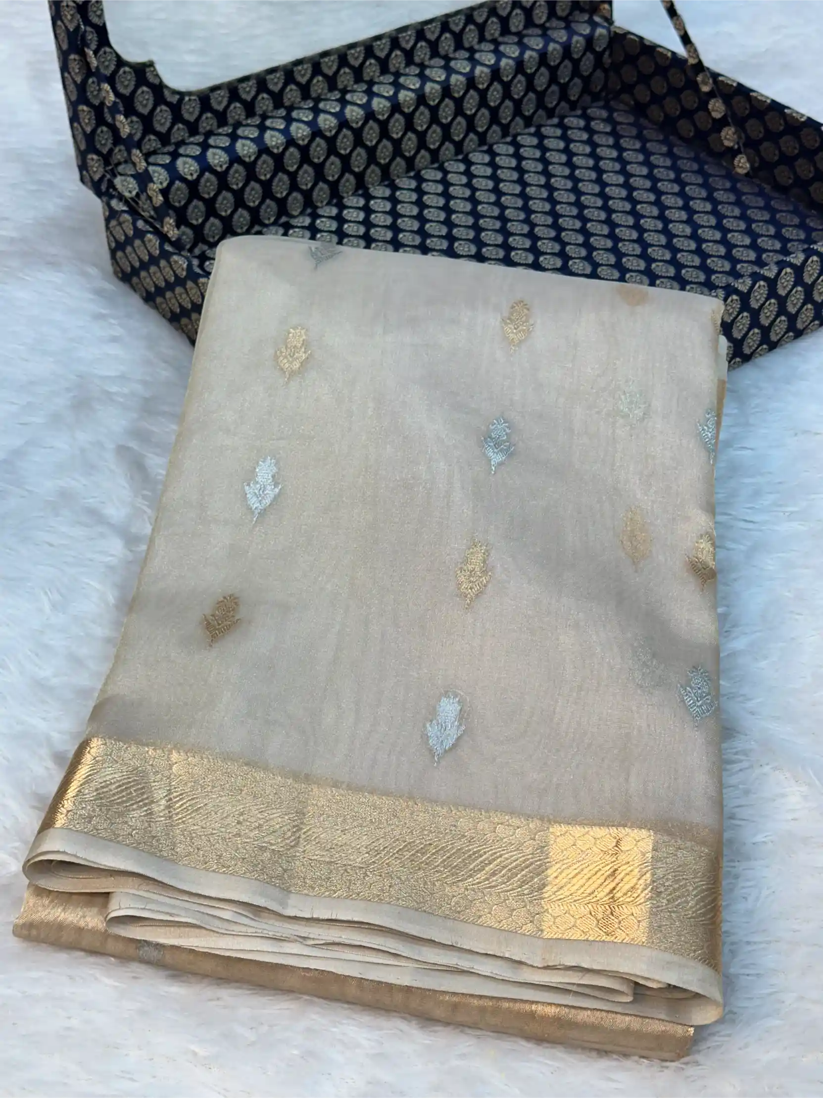 Light Gold Pure Tissue Silk Handwoven Banarasi Saree