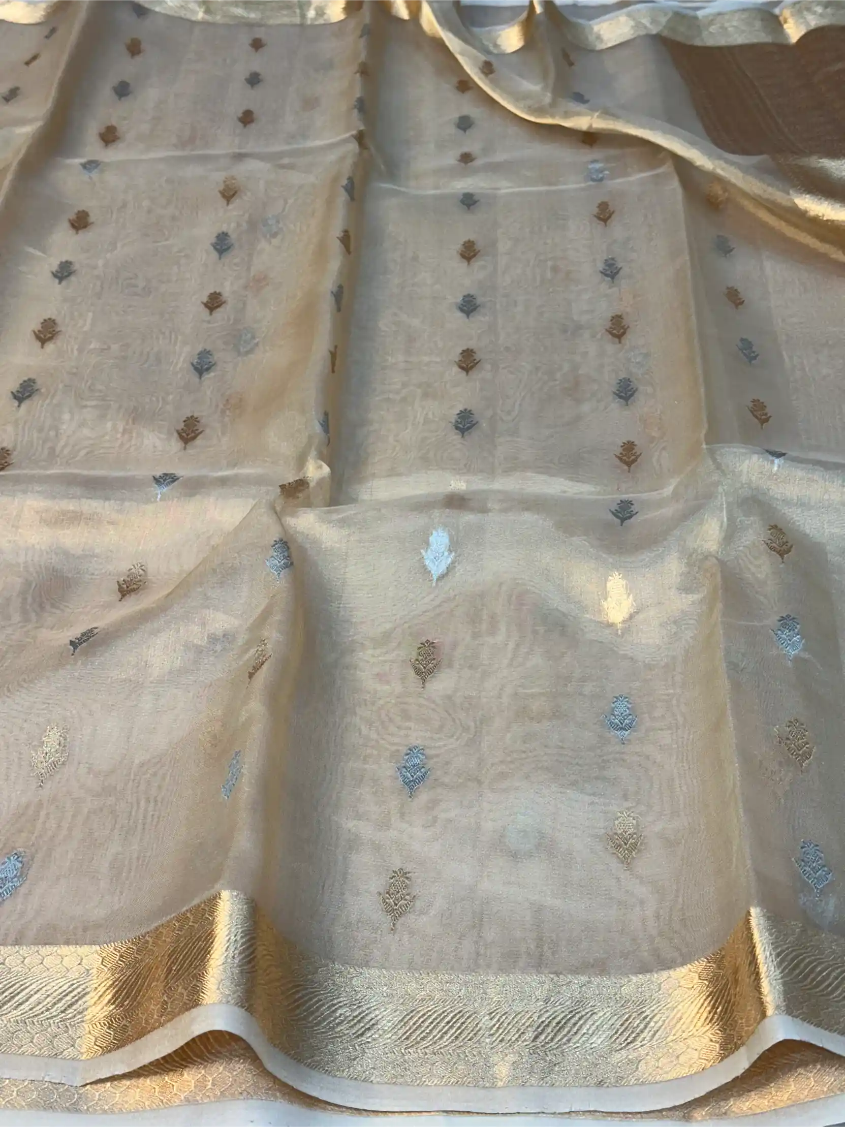 Light Gold Pure Tissue Silk Handwoven Banarasi Saree