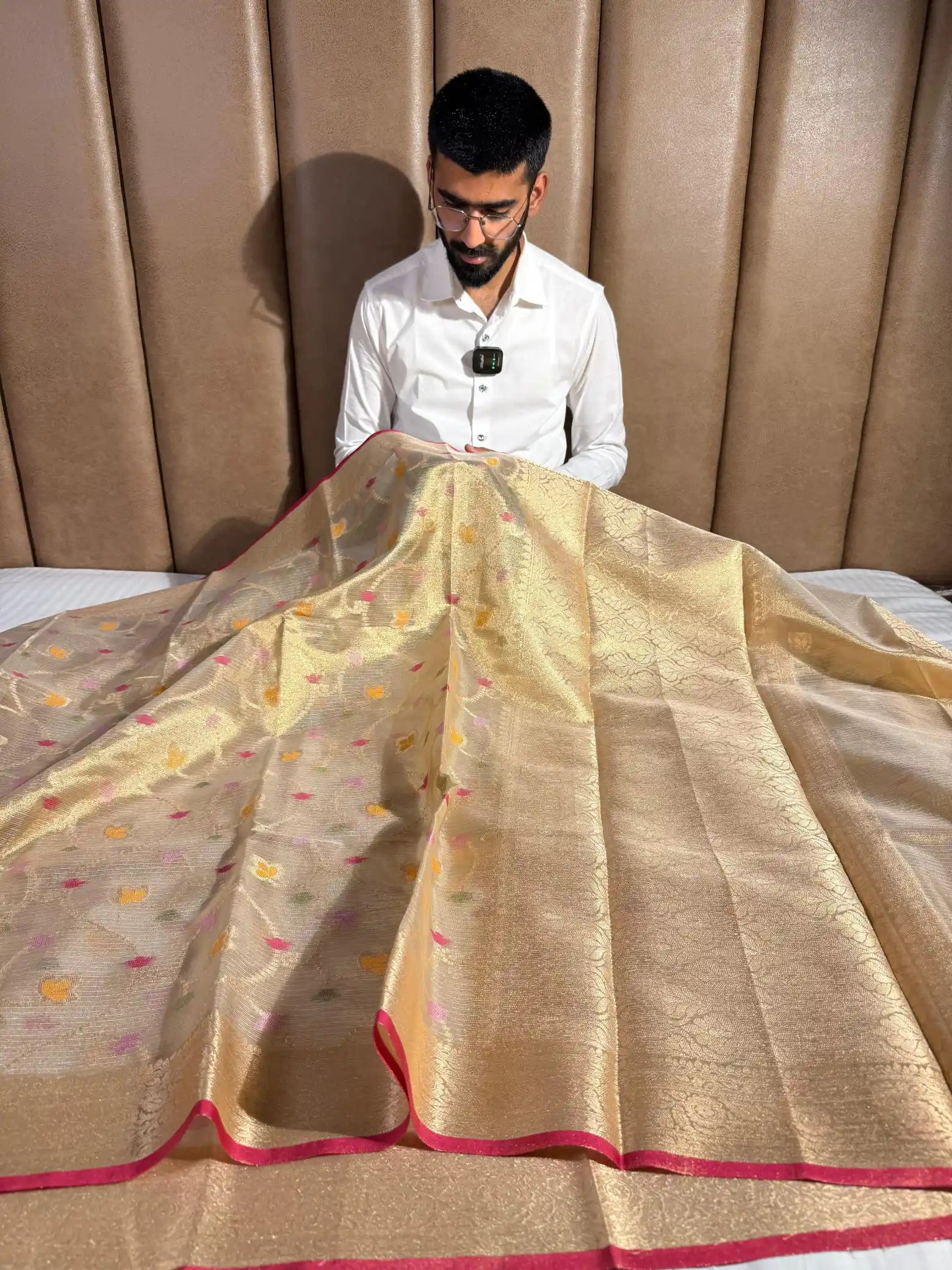 Light Kota Tissue Silk Banarasi Saree with Intricate Floral Meenakari Weave