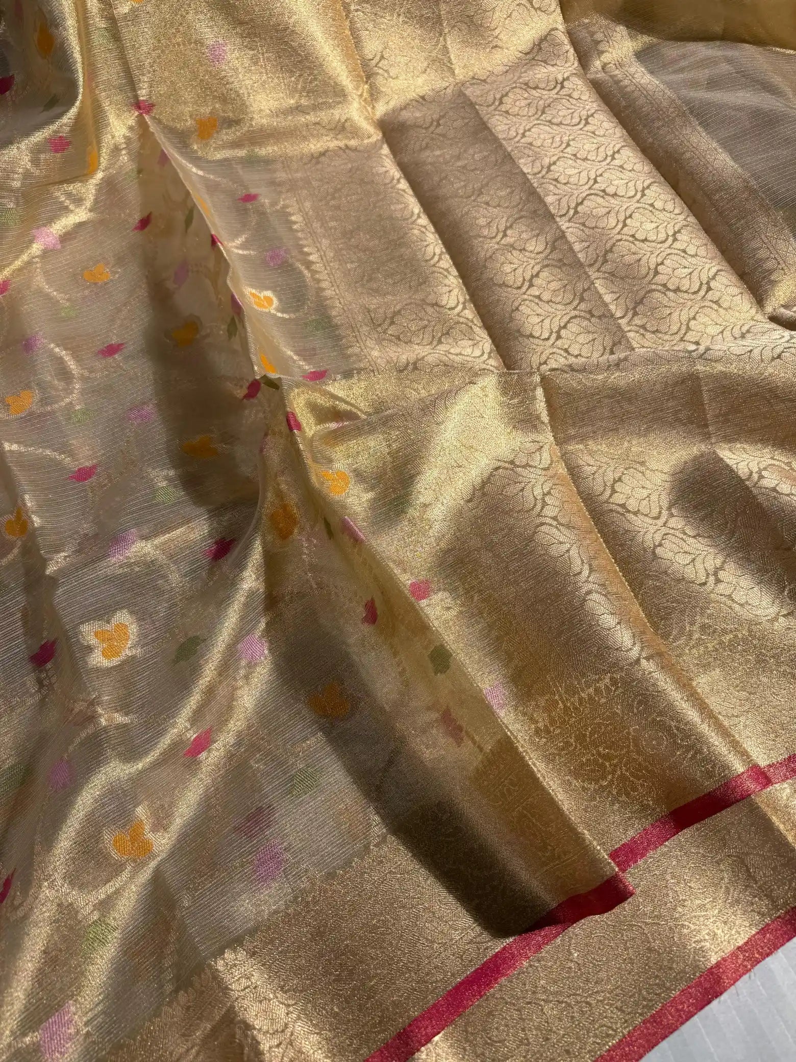 Light Kota Tissue Silk Banarasi Saree with Intricate Floral Meenakari Weave