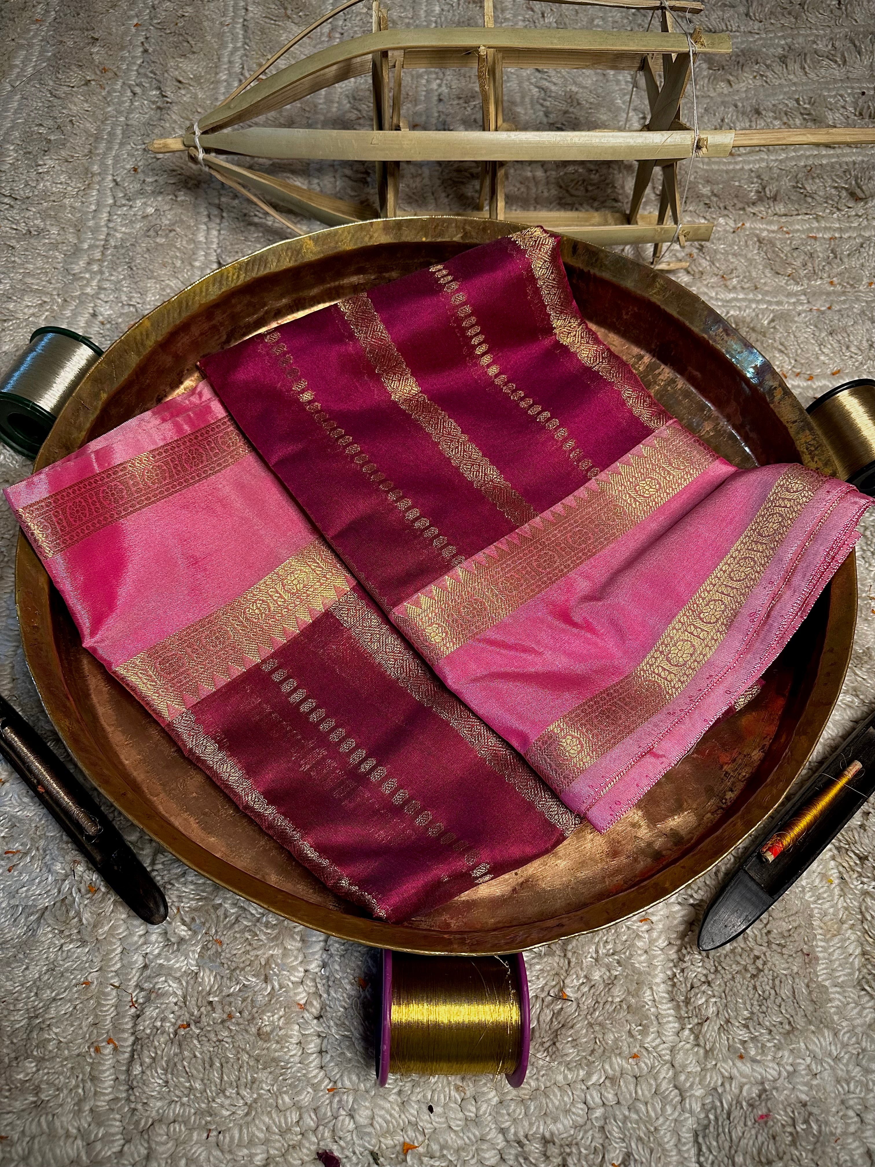 Light Majenta Traditional Weave Cotton Banarasi Saree