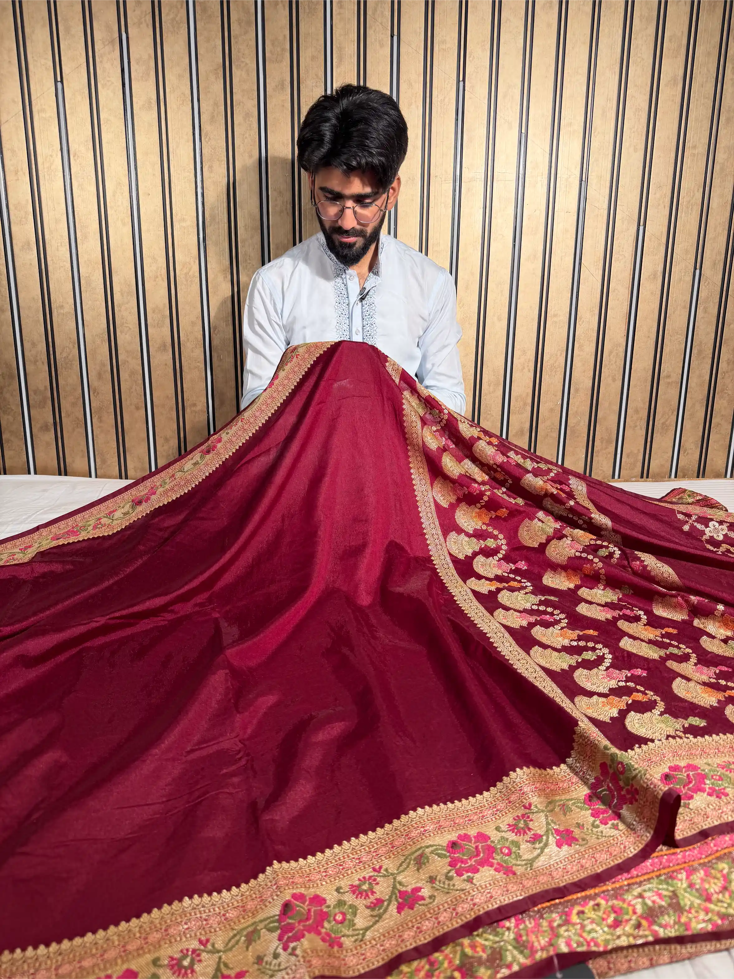 Light Maroon Georgette Silk Meenakari Banarasi saree