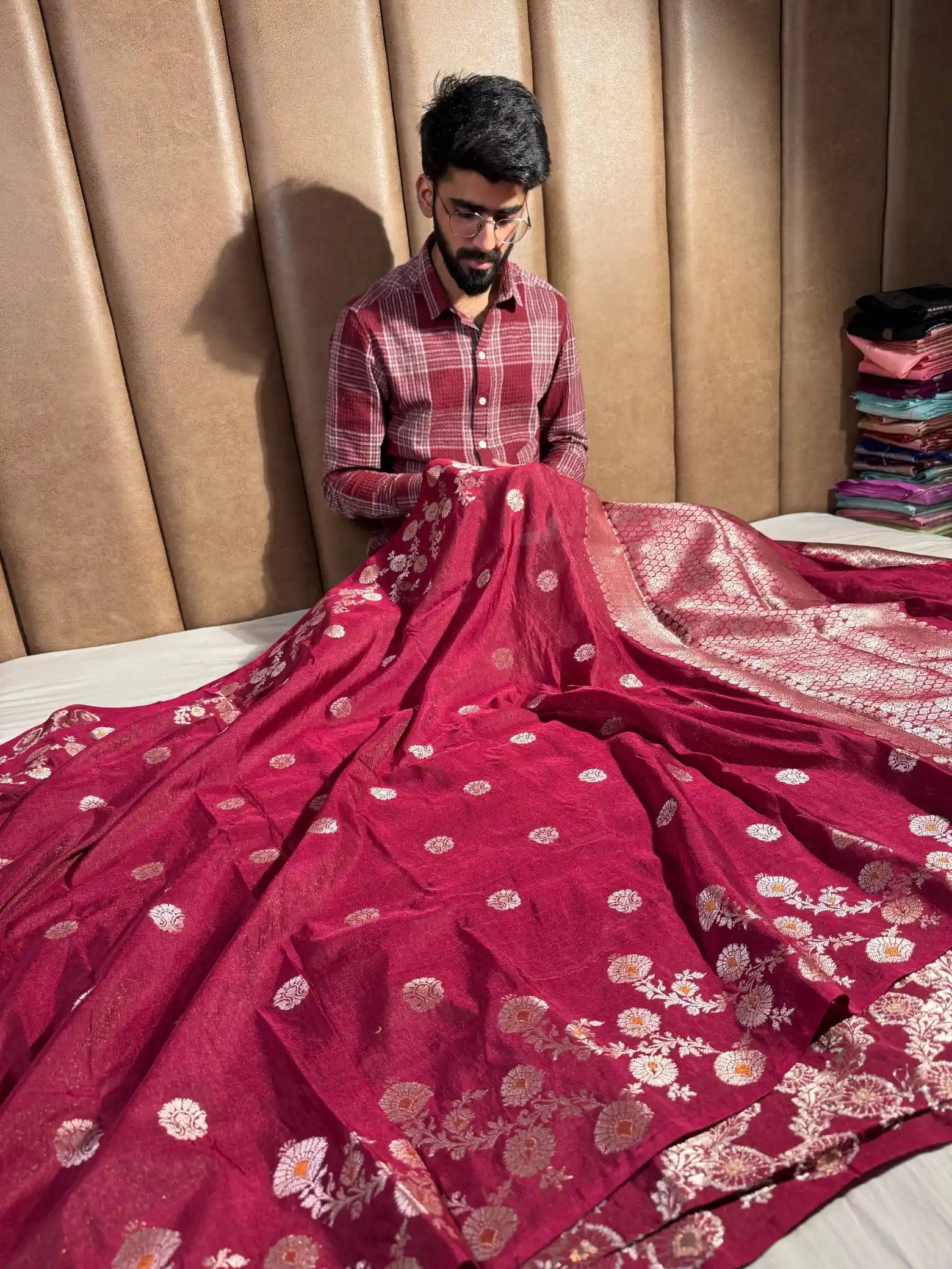 Light Maroon Tissue Viscose Silk Banarasi Saree