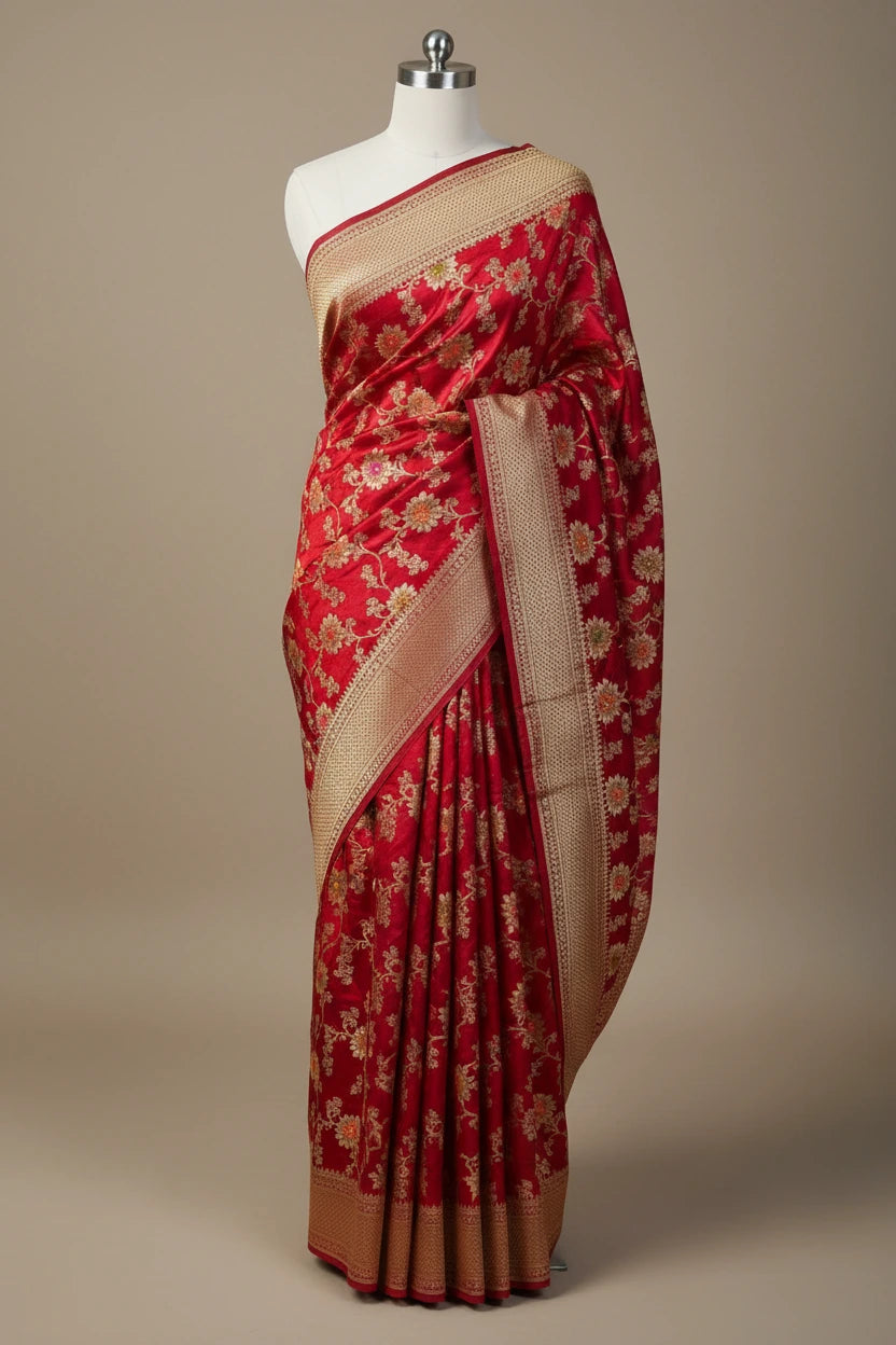 Light Maroon Warm Silk Floral Meenakari Banarasi Saree